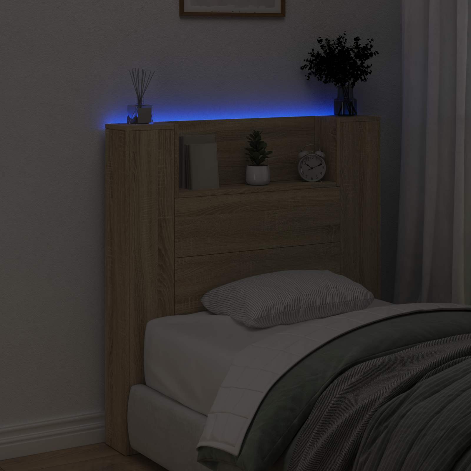 Tête de lit de rangement avec LED Chêne Sonoma