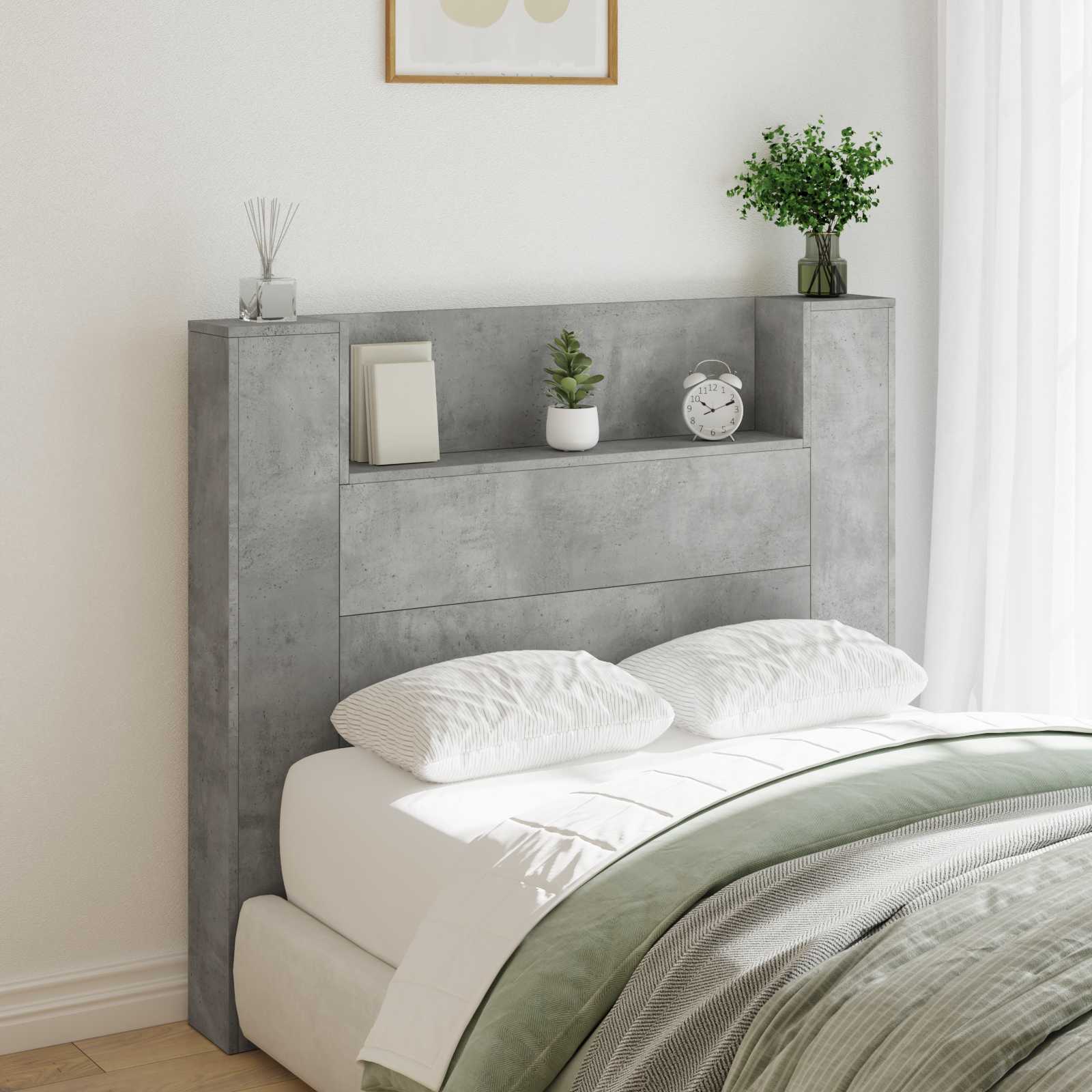 Tête de lit de rangement avec LED Gris béton Bois d'ingénierie - XIOS