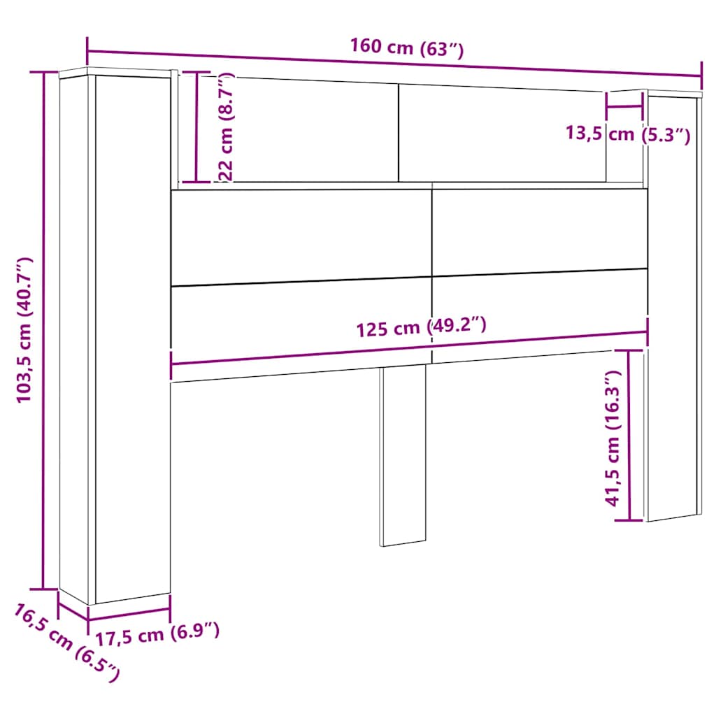 Tête de lit avec étagère Chêne artisanal 160 x 17 x 104,5 cm - XIOS