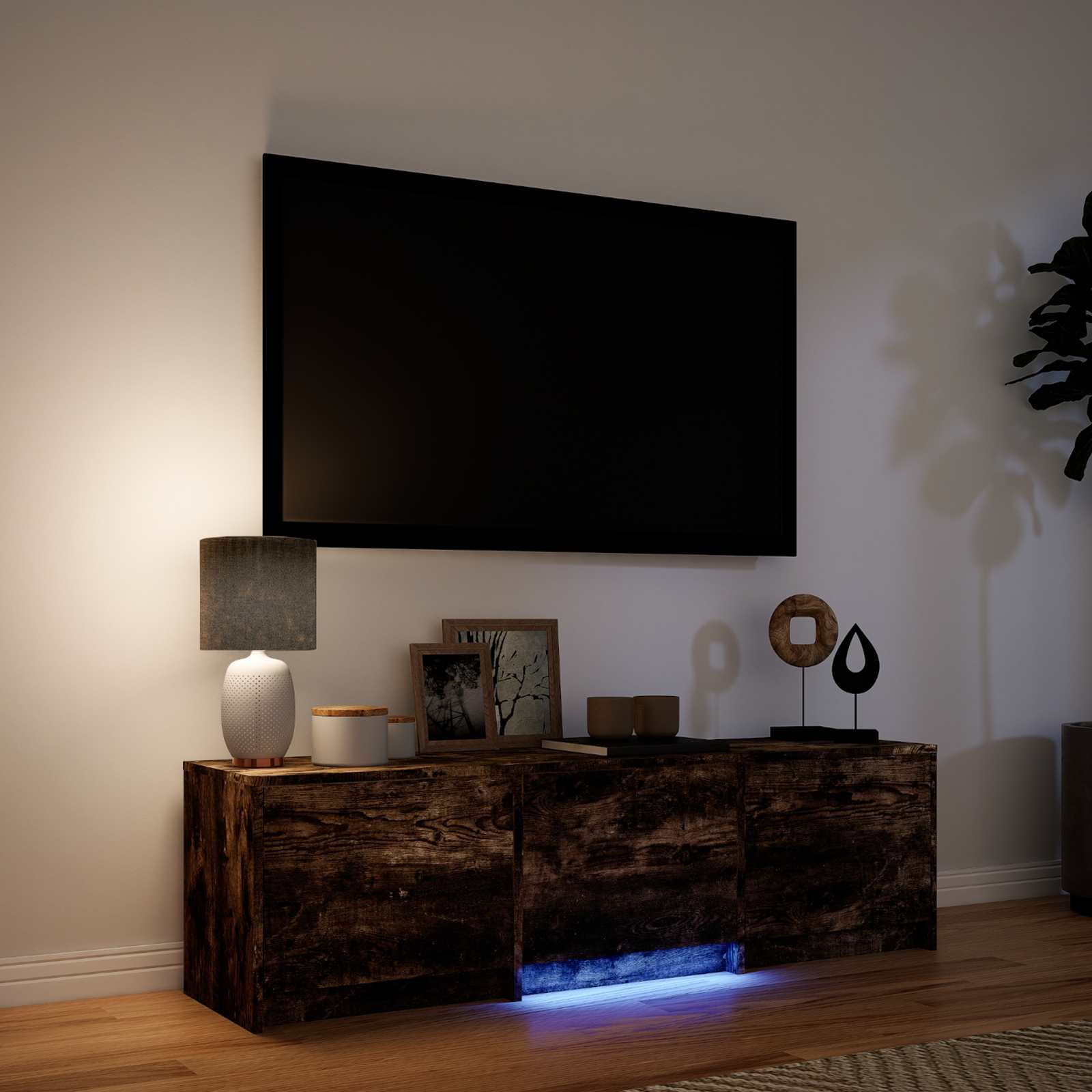 Meuble TV avec LED avec LED Chêne Fumé 140 x 34 x 40 cm - XIOS