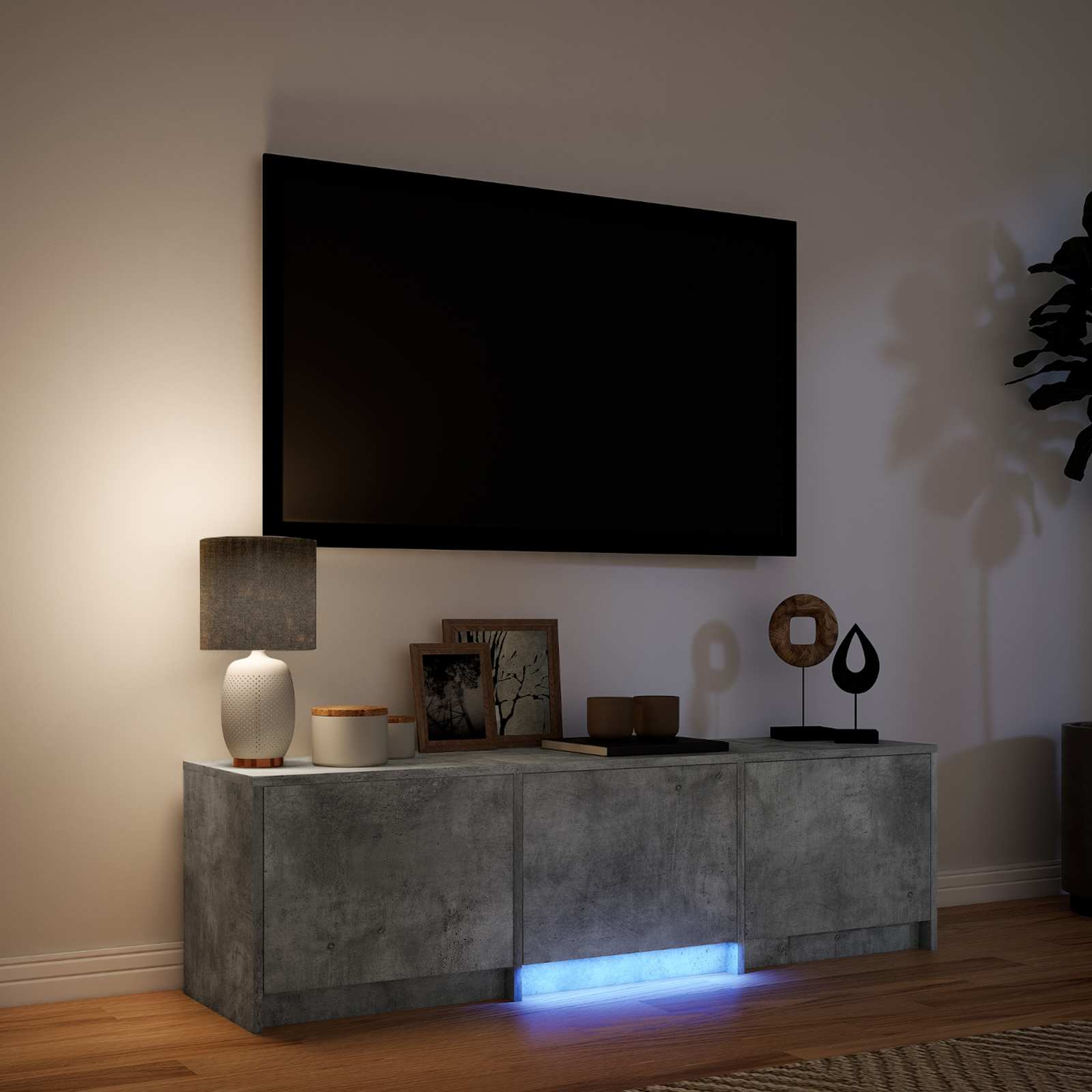 Meuble TV avec LED avec LED Gris Béton 140 x 34 x 40 cm - XIOS