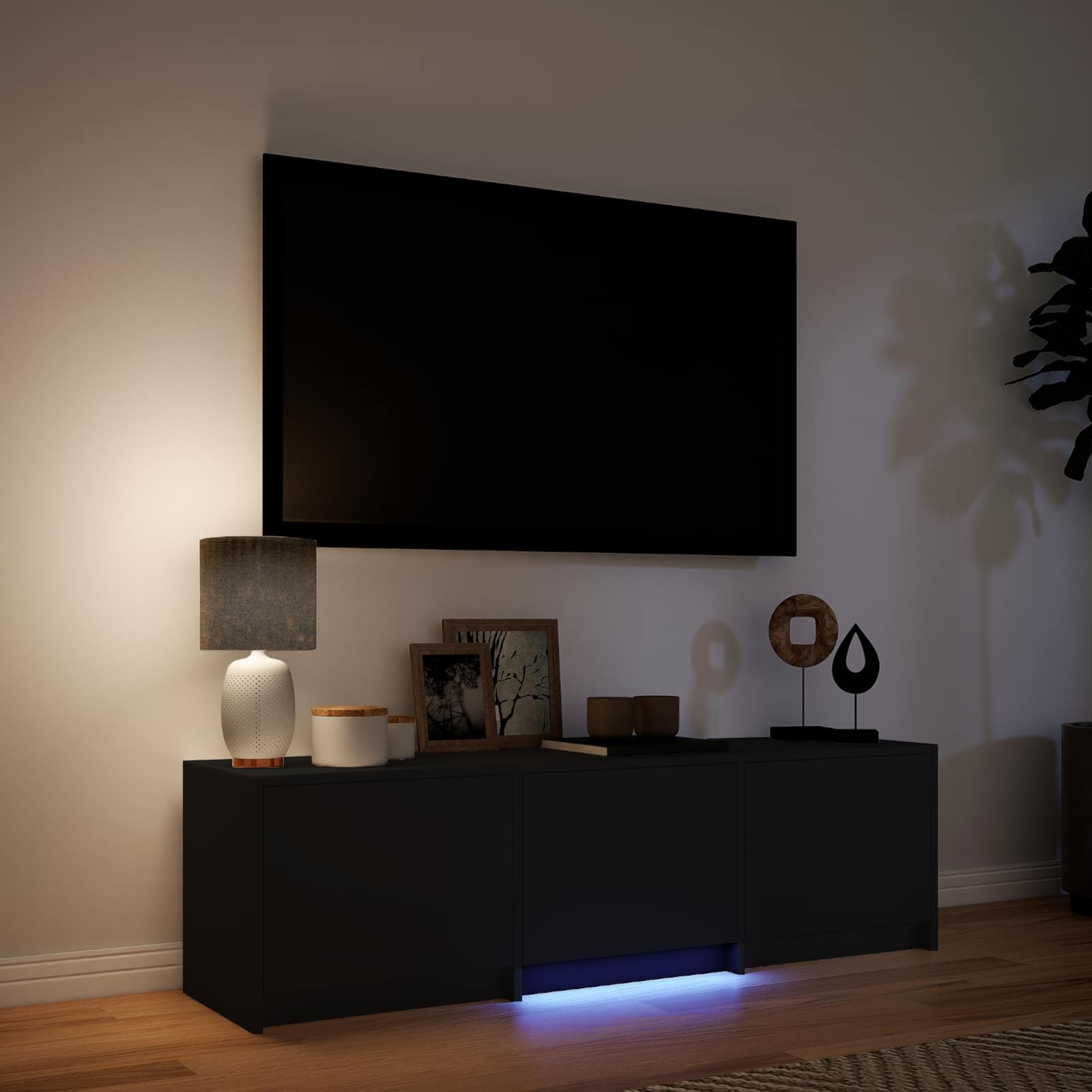 Meuble TV avec LED Noir 140 x 34 x 40 cm Bois d’ingénierie - XIOS