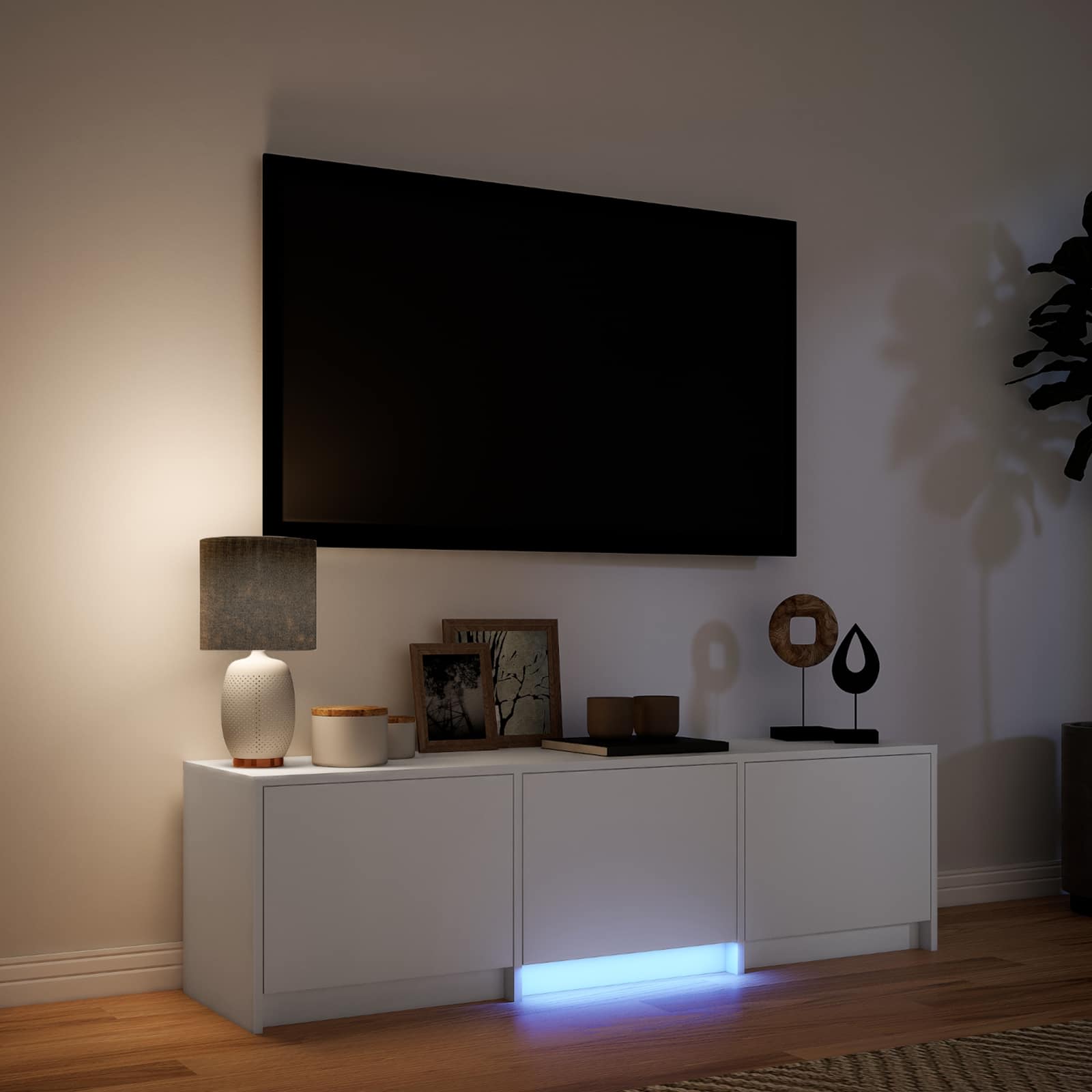 Meuble TV avec LED Blanc 140 x 34 x 40 cm Bois d’ingénierie - XIOS