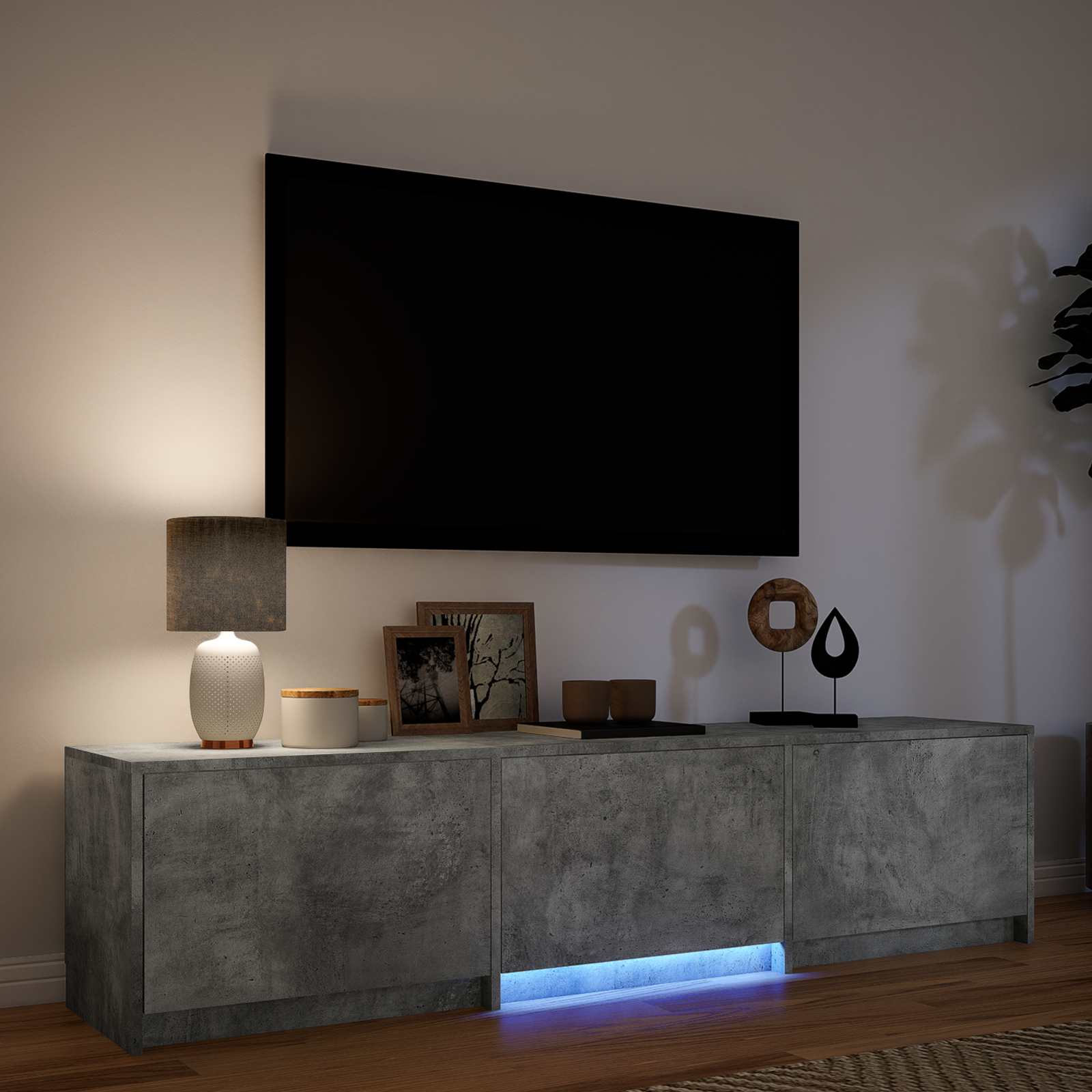 Meuble TV avec LED avec LED Gris Béton 165 x 34 x 40 cm - XIOS