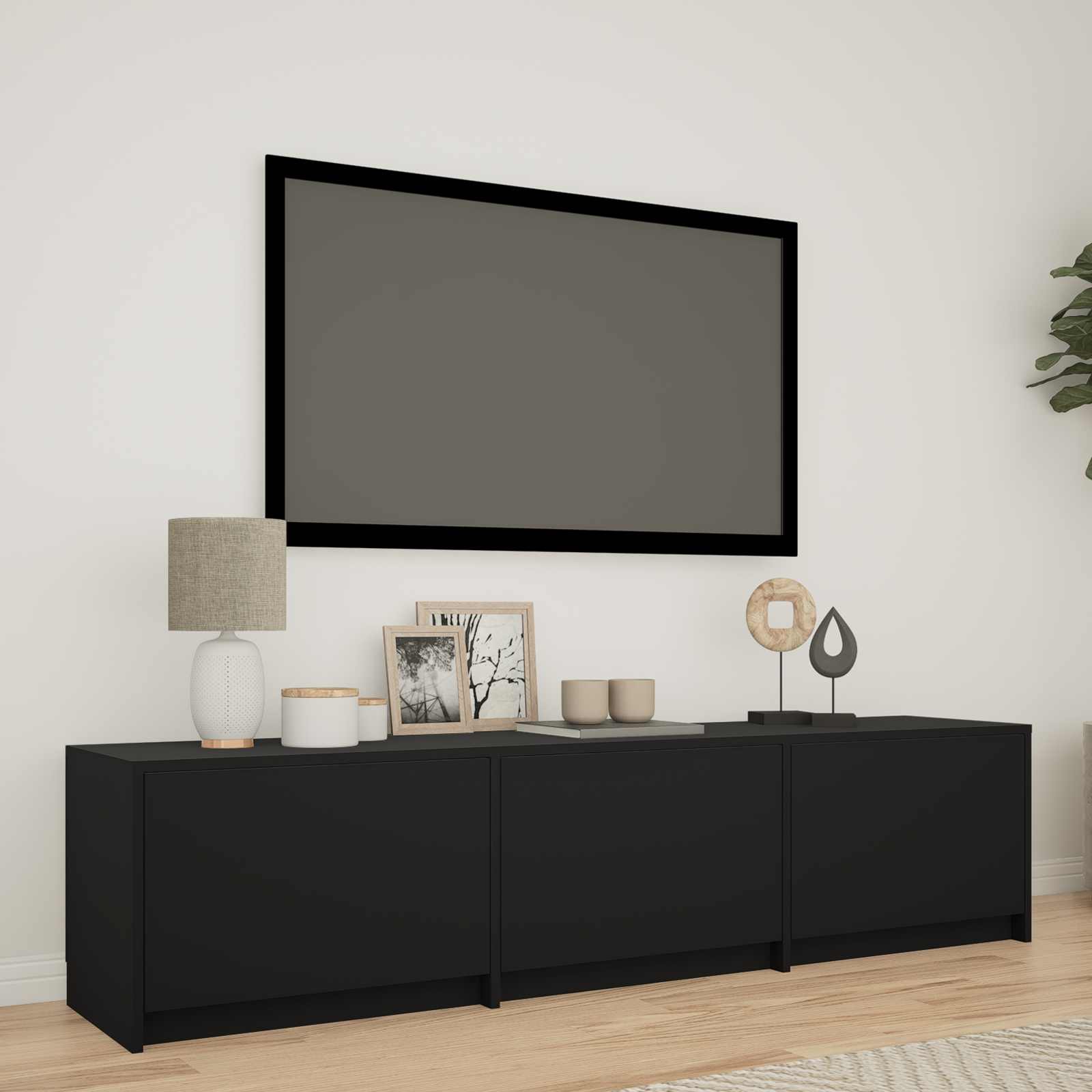 Meuble TV avec LED Noir 165 x 34 x 40 cm Bois d’ingénierie - XIOS