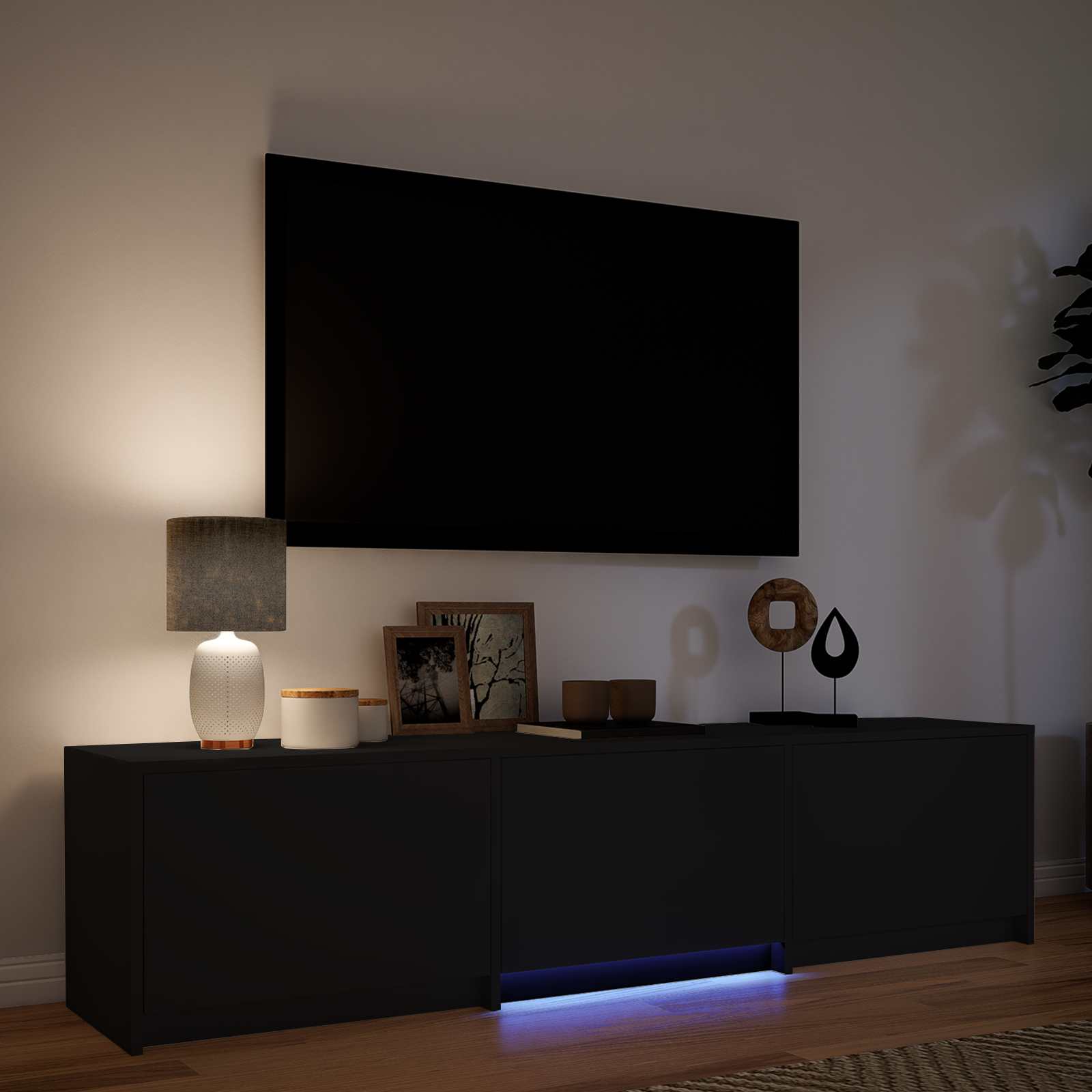 Meuble TV avec LED Noir 165 x 34 x 40 cm Bois d’ingénierie - XIOS