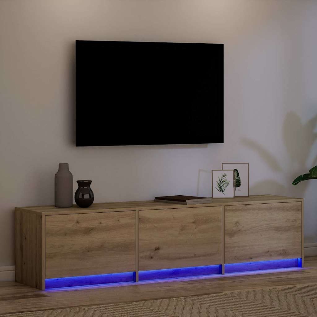 Armoire TV avec LEDs avec tiroir Chêne artisan 162 x 34 x 40 cm - XIOS