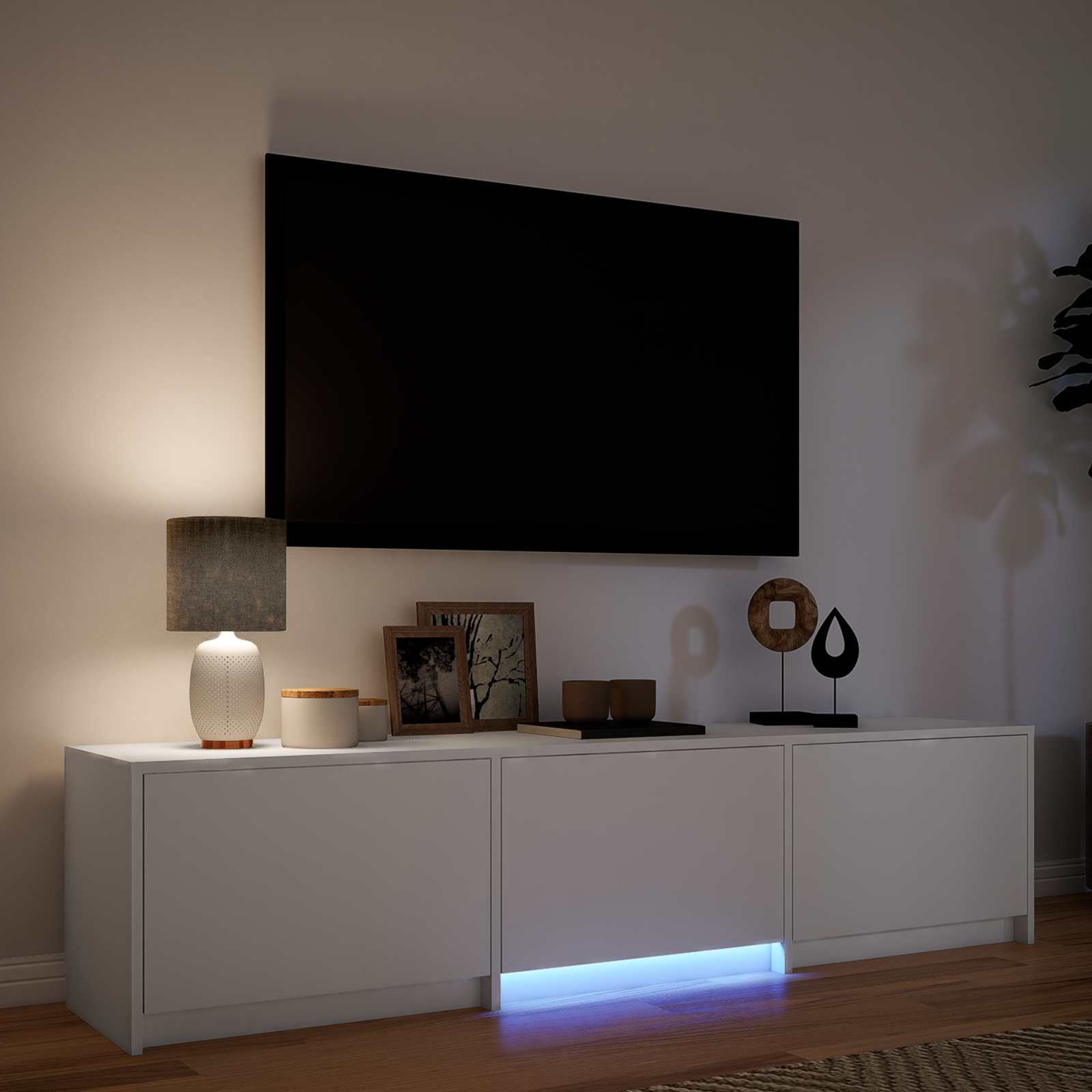 Meuble TV avec LED Blanc 165 x 34 x 40 cm Bois d’ingénierie - XIOS