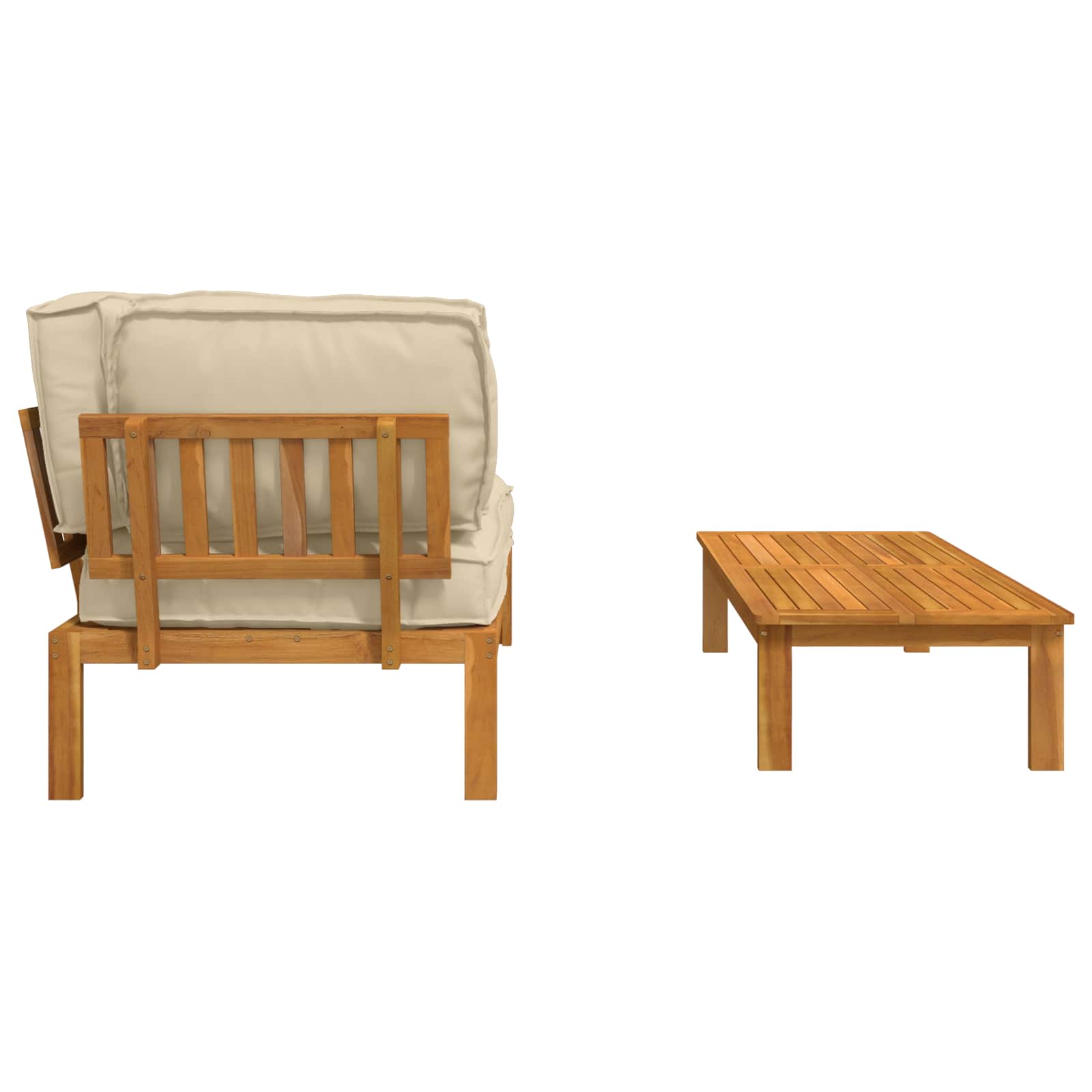 Ensemble de Canapés Uni 2 pcs Beige Bois d'Acacia Massif
