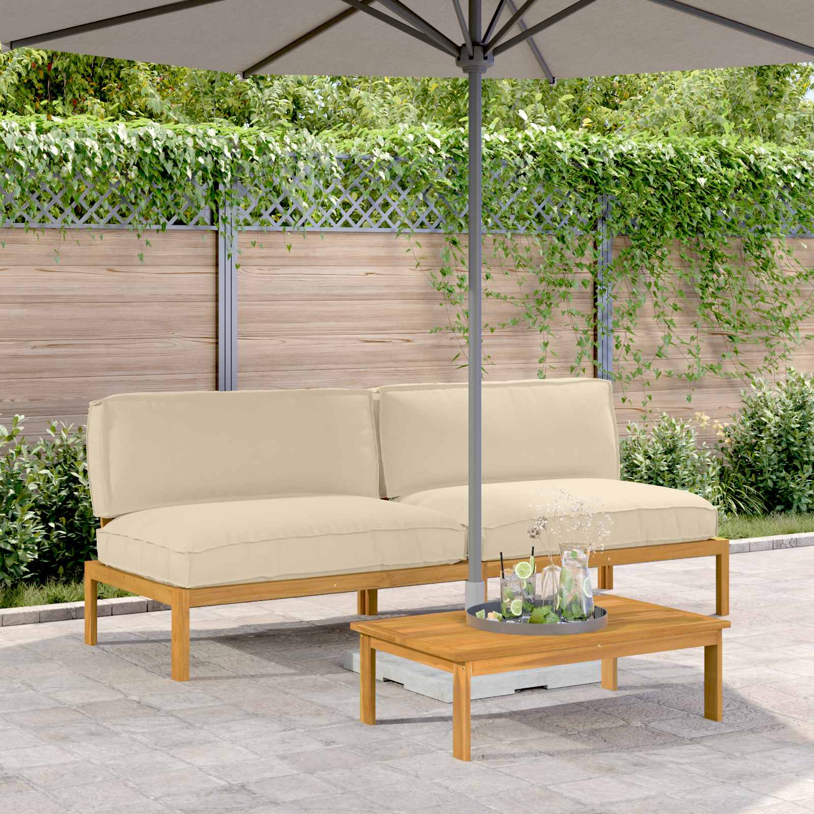 Ensemble de Canapés Uni 2 pcs Beige Bois d'Acacia Massif
