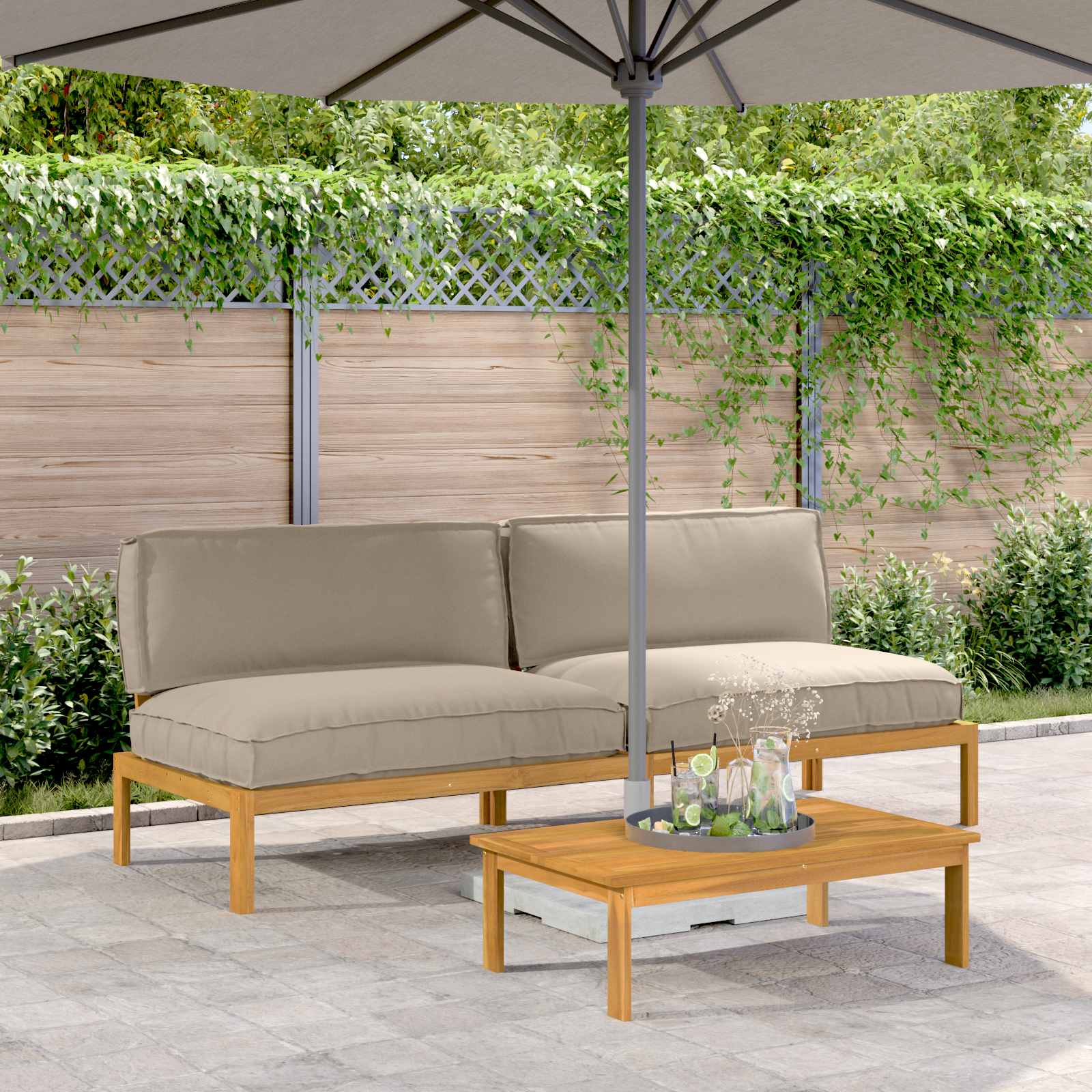 Ensemble de Canapés Taupe 240 x 92 x 69 cm Bois d'Acacia Massif - XIOS