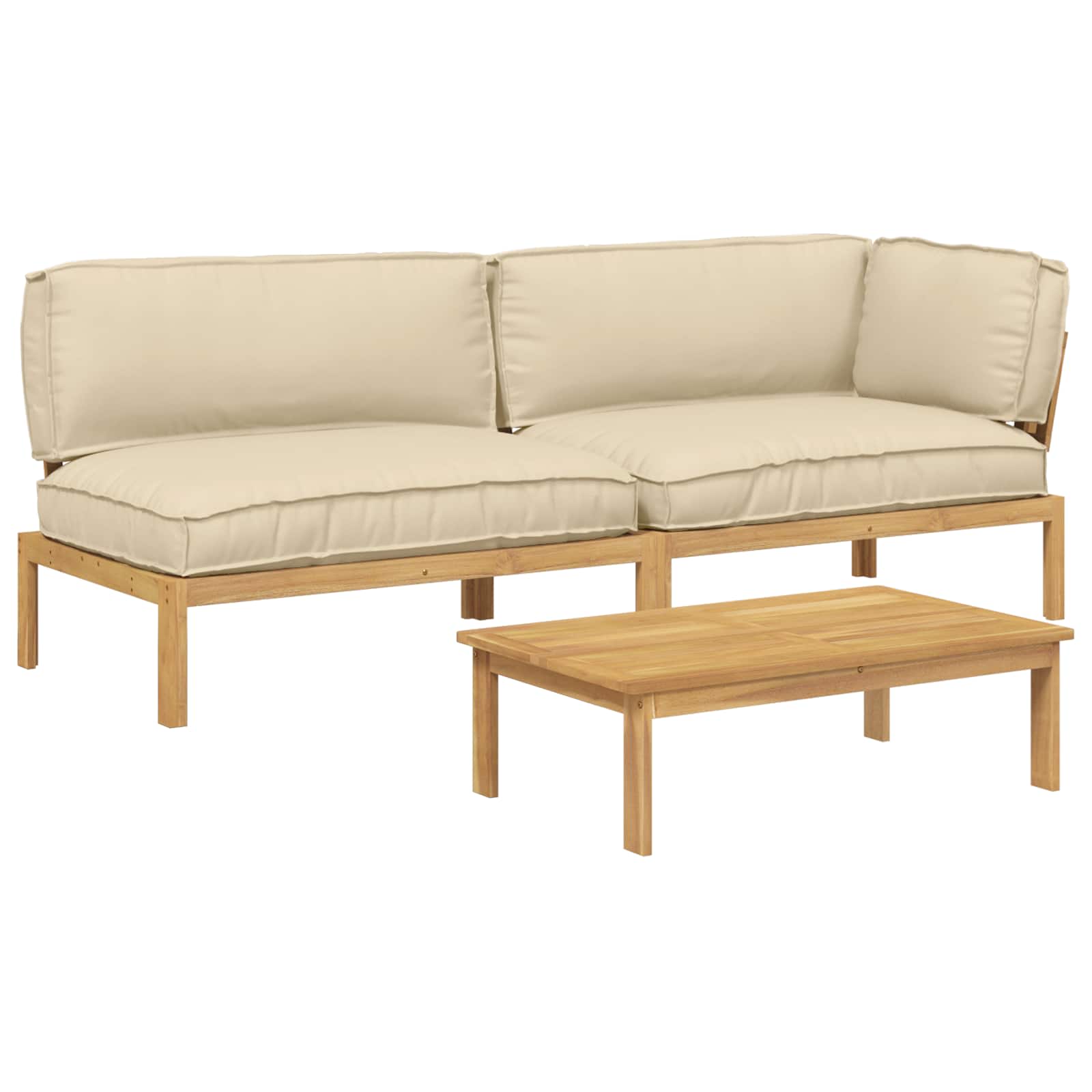 Ensemble de Canapés Uni 3 pcs Beige Bois d'Acacia Massif
