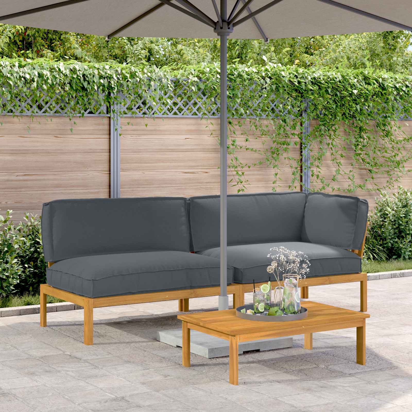 Ensemble de Canapés Uni 3 pcs Anthracite Bois d'Acacia Massif