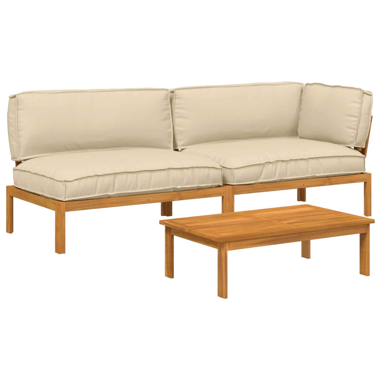 Ensemble de Canapés Uni 3 pcs Beige Bois d'Acacia Massif