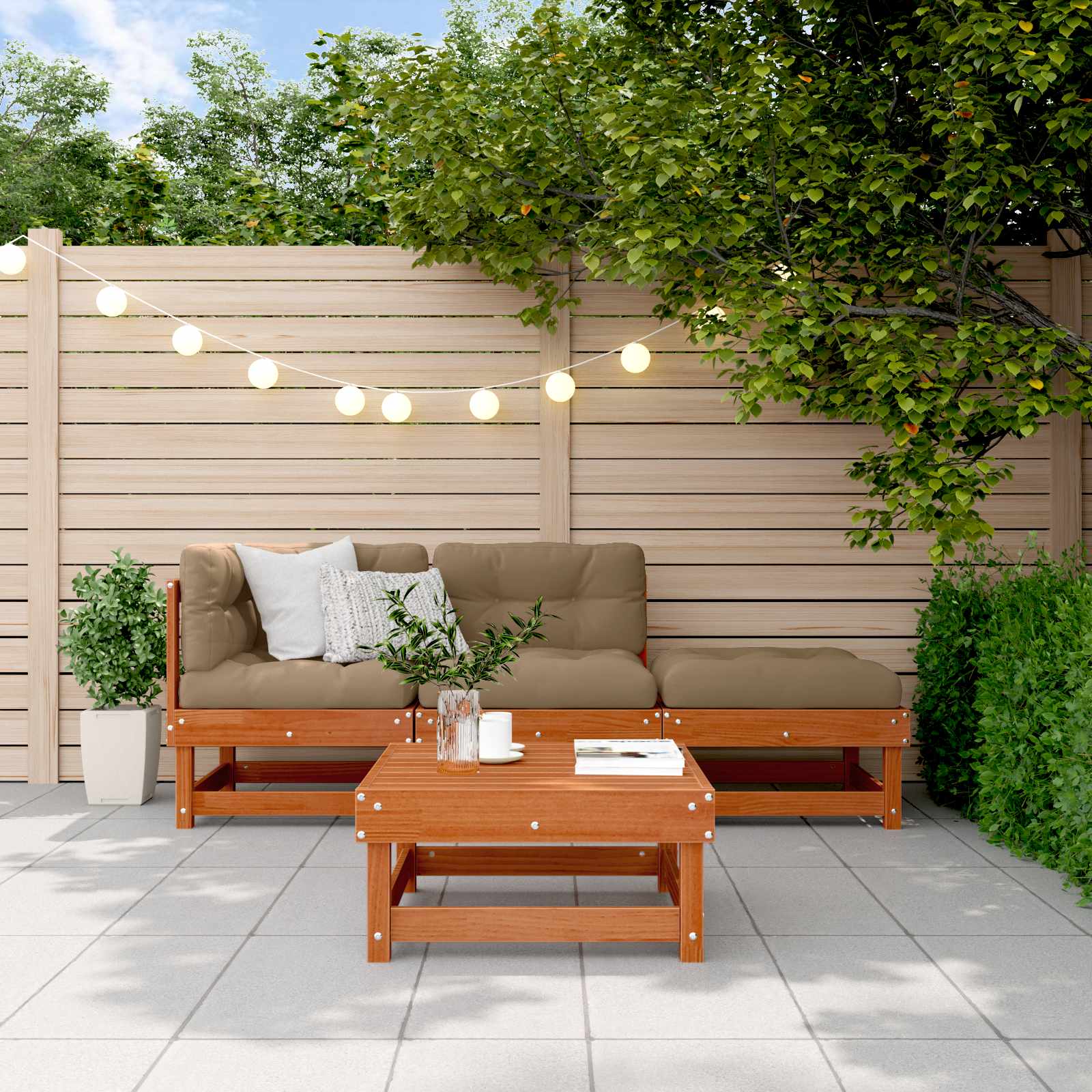 Ensemble de salon de jardin 4 pcs Brun cire Bois de pin massif - XIOS
