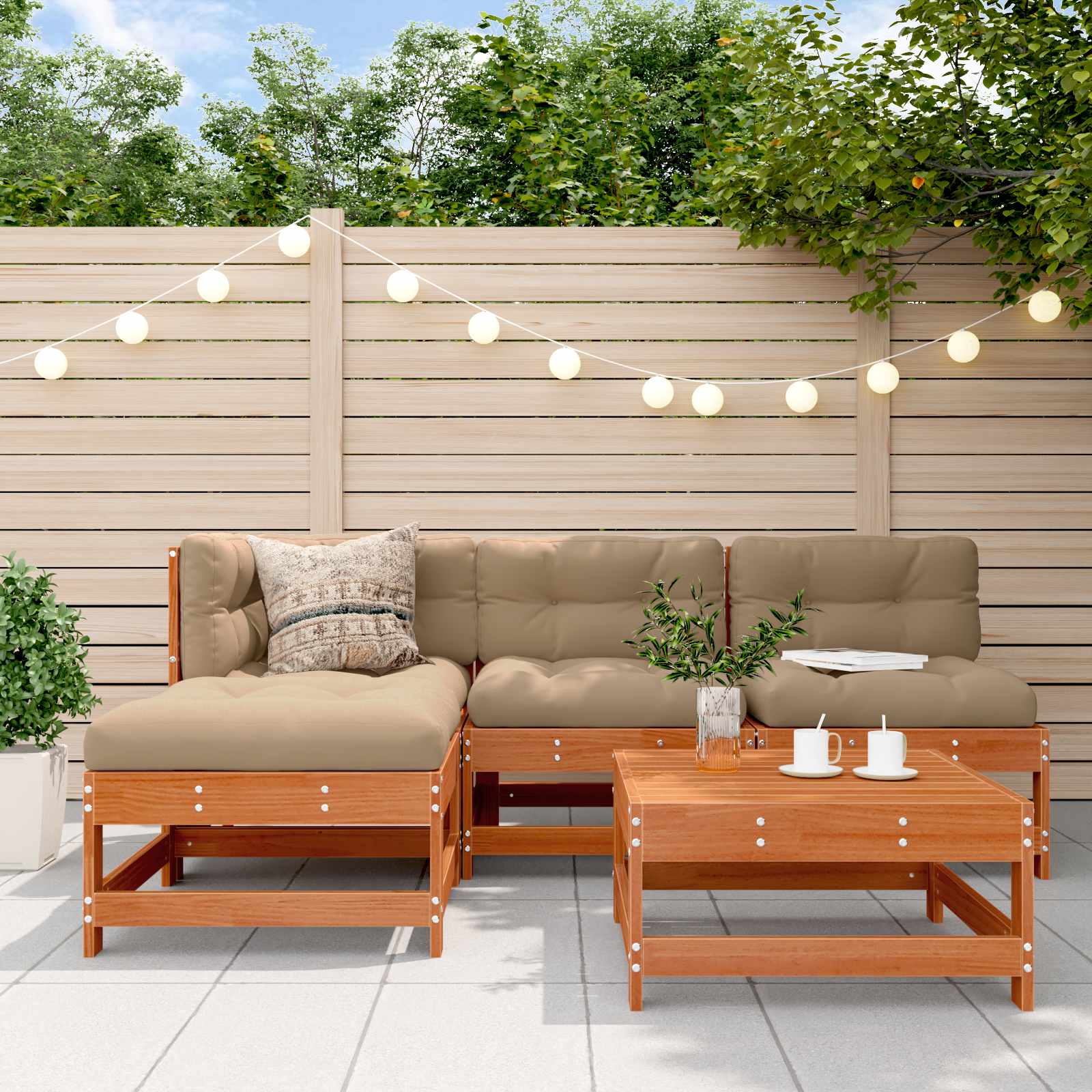 Ensemble de salon de jardin 5 pcs Brun cire Bois de pin massif - XIOS