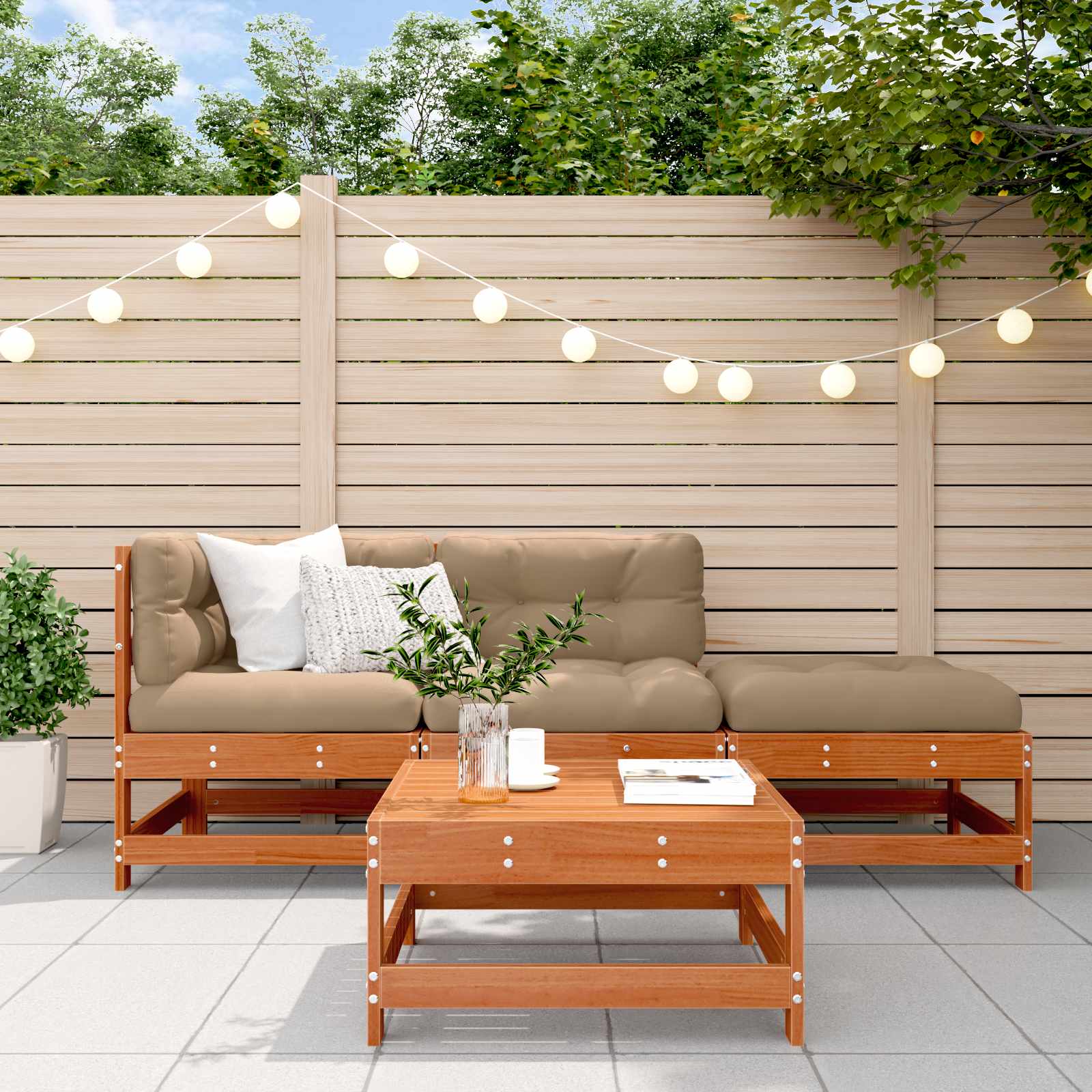 Ensemble de salon de jardin 4 pcs Brun cire Bois de pin massif - XIOS