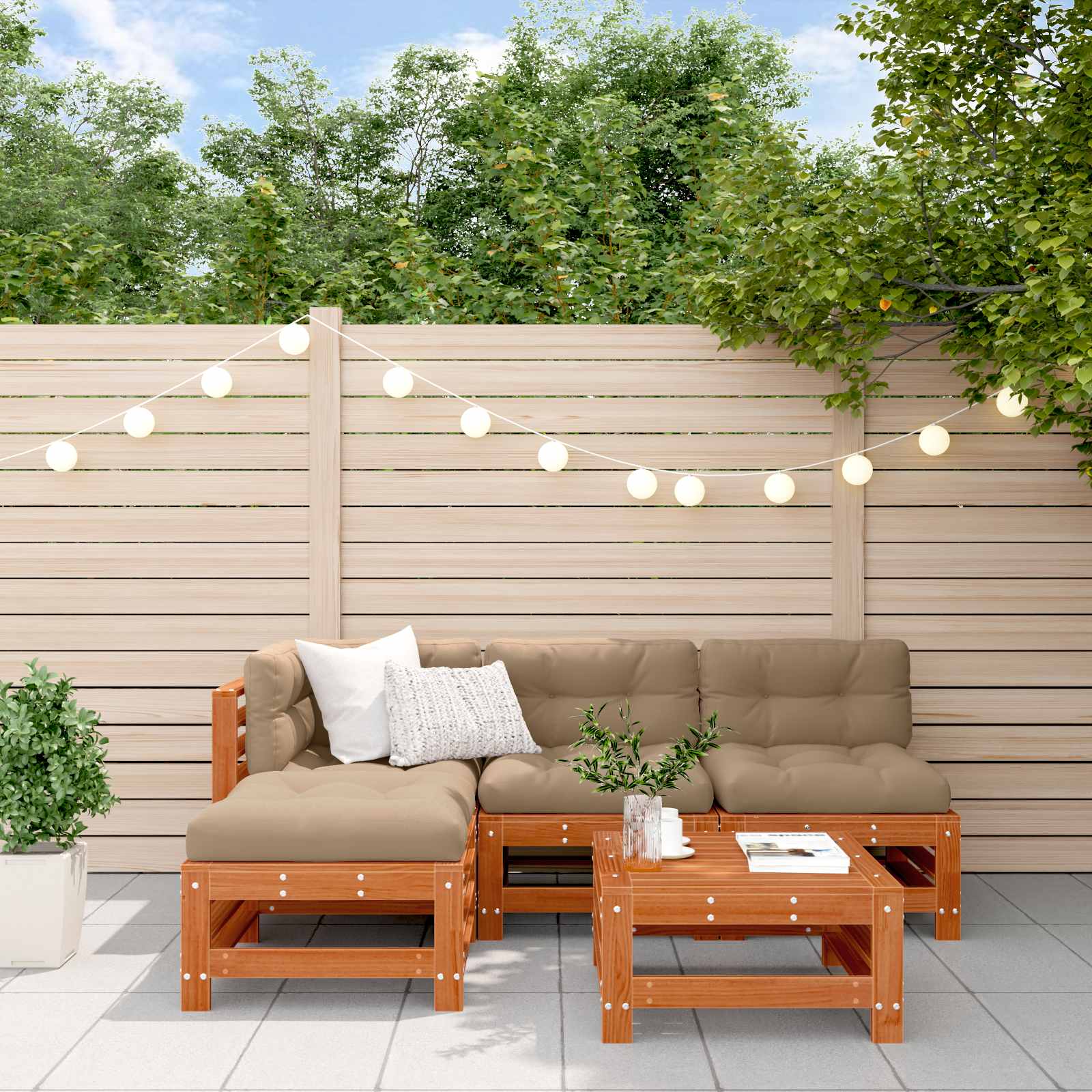 Ensemble de salon de jardin 5 pcs Brun Ciré Pin massif - XIOS