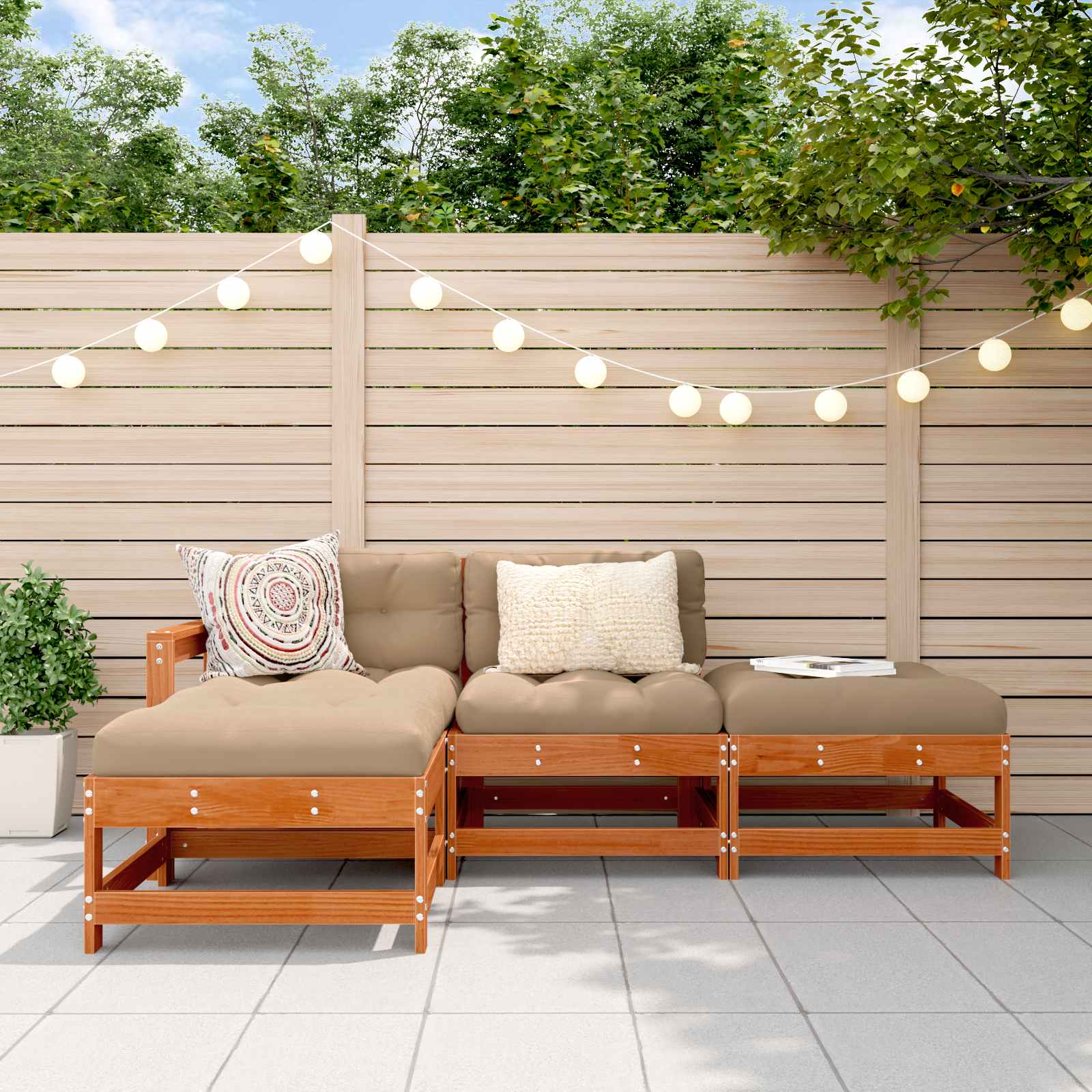 Ensemble de salon de jardin 4 pcs Brun cire Bois de pin massif - XIOS
