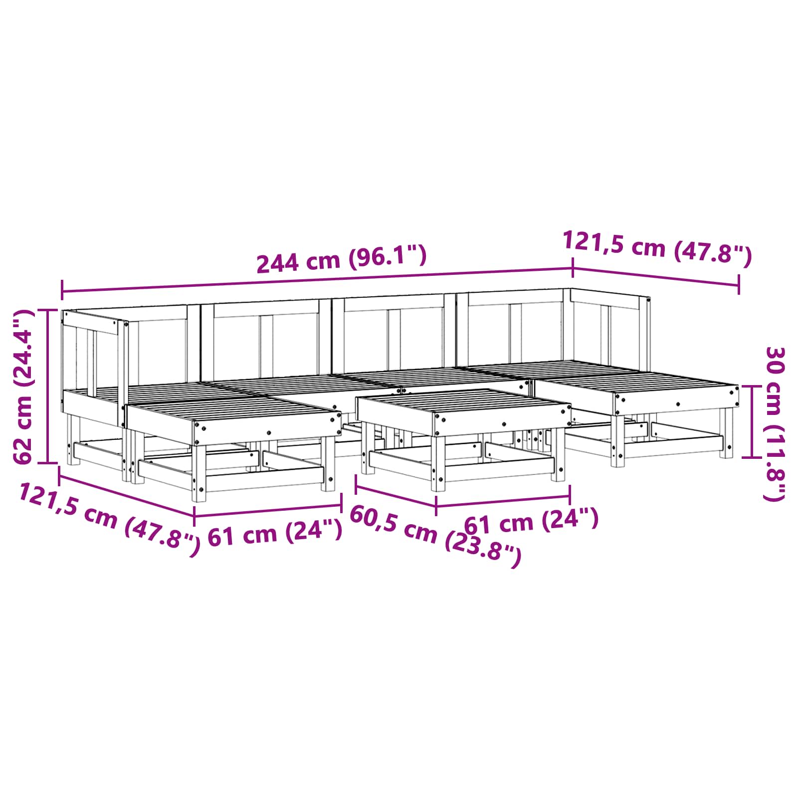 Ensemble de salon de jardin 7 pcs Brun Ciré Pin massif - XIOS