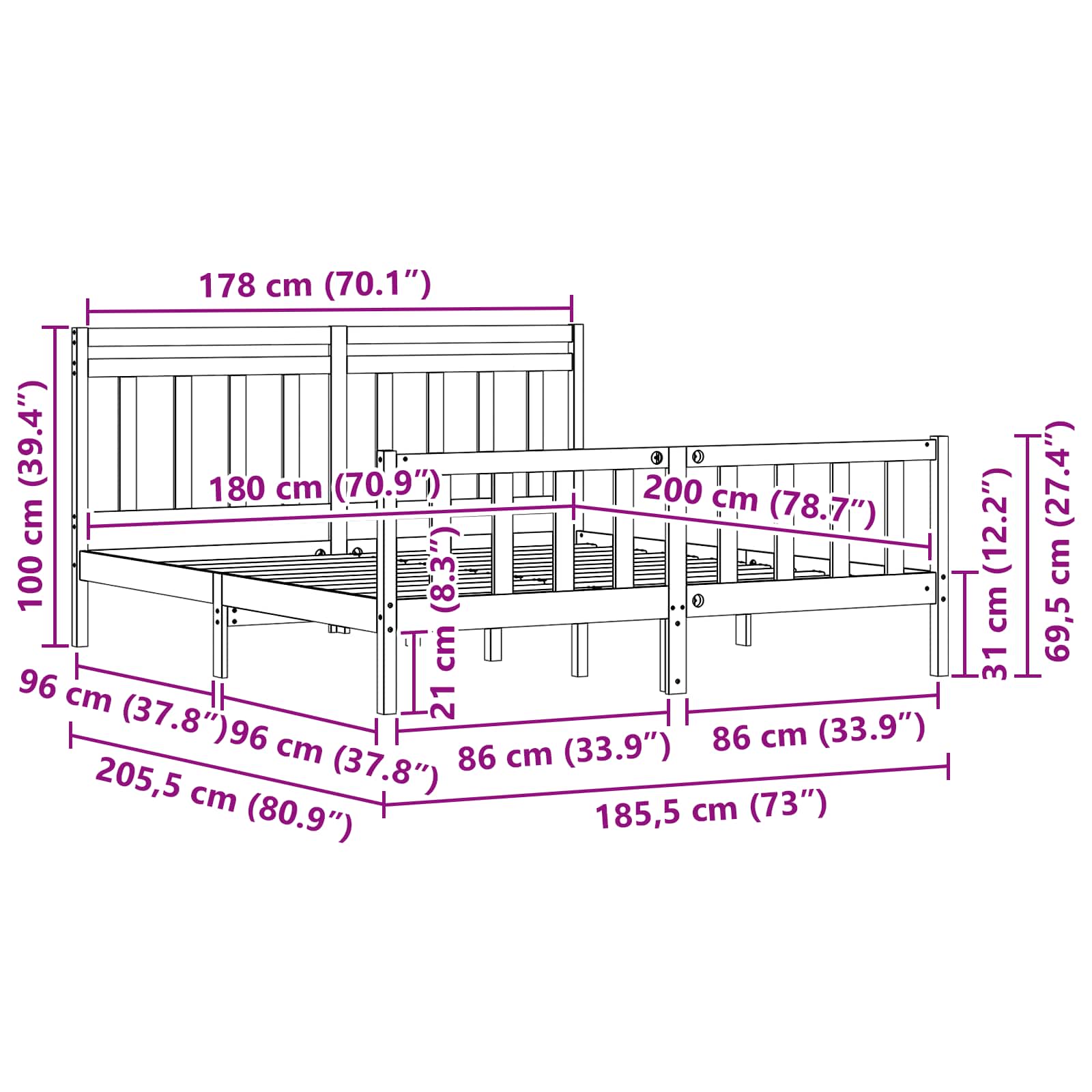 Cadre de lit 2 pcs Cire marron 205,5 x 185,5 x 100 cm - XIOS