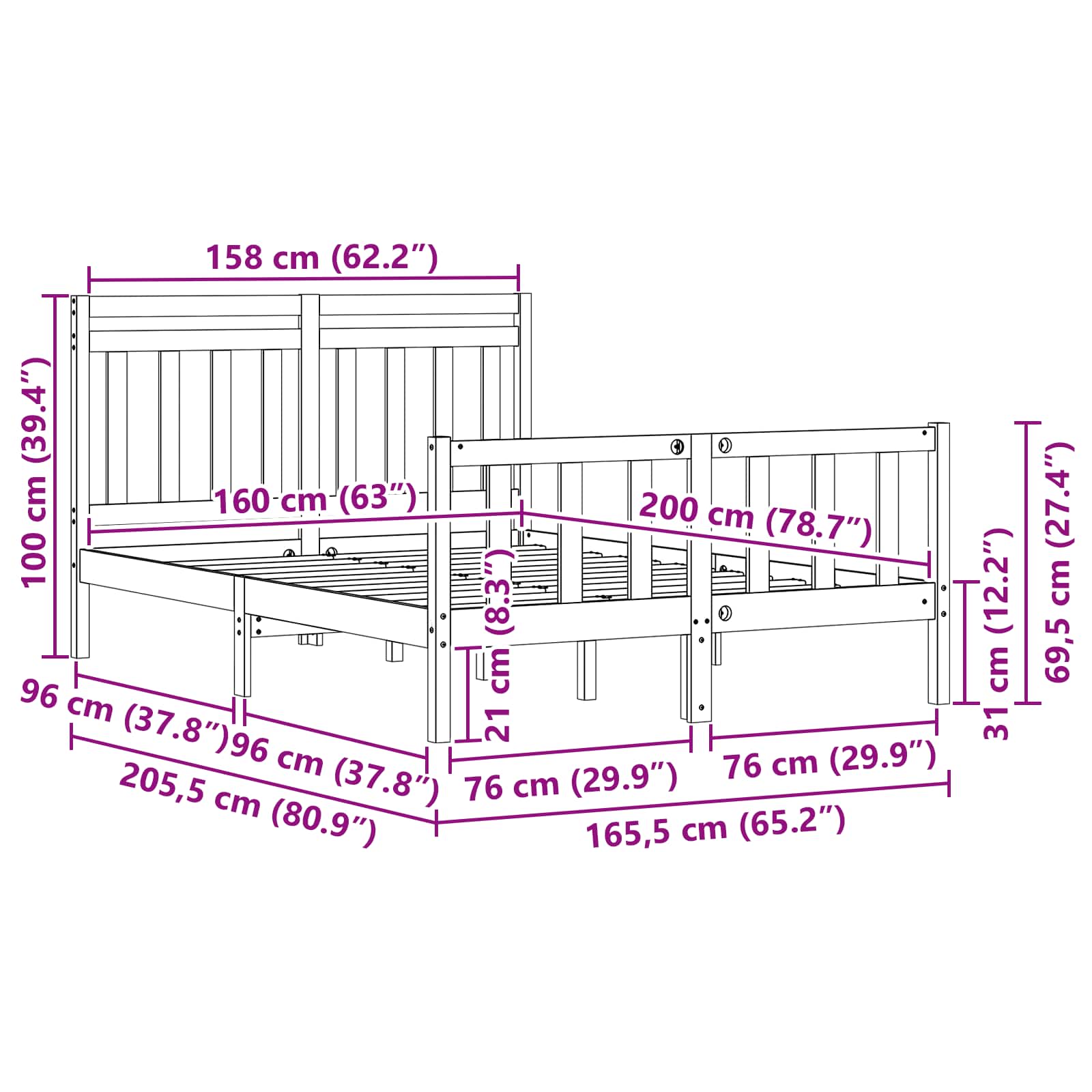 Cadre de lit Cire marron 205,5 x 165,5 x 100 cm - XIOS