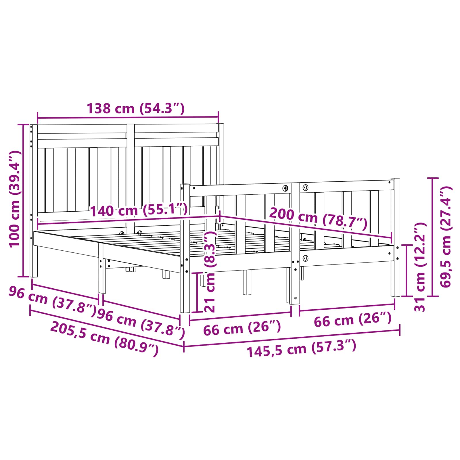 Cadre de lit 2 pcs Cire marron 205,5 x 145,5 x 100 cm - XIOS