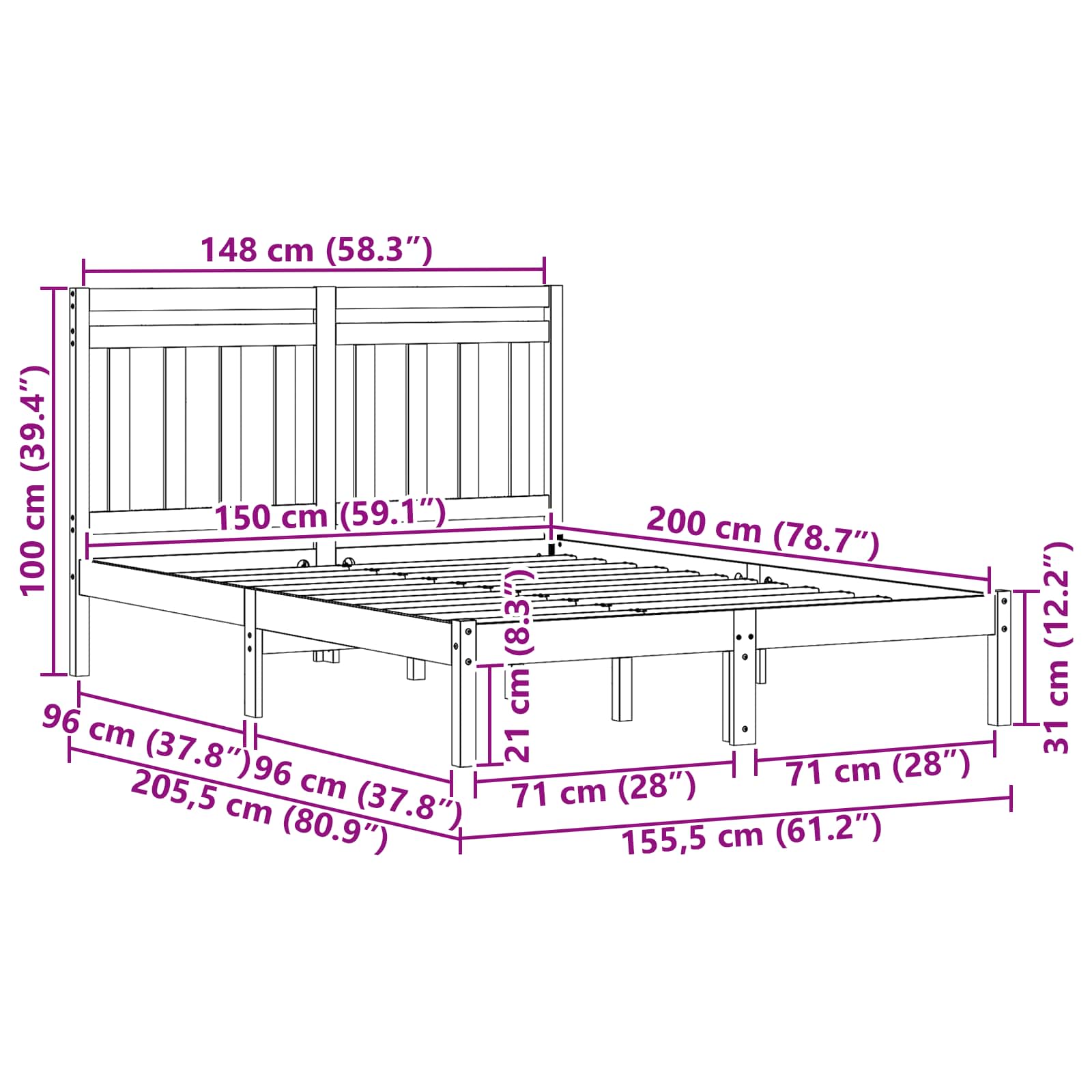 Cadre de lit Cire marron 205,5 x 155,5 x 100 cm - XIOS