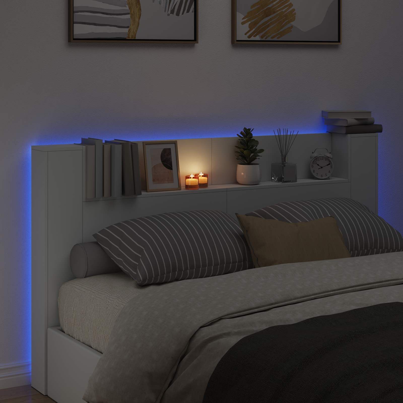 Armoire de Tête de Lit avec LED Blanc 180 x 16,5 x 103,5 cm - XIOS