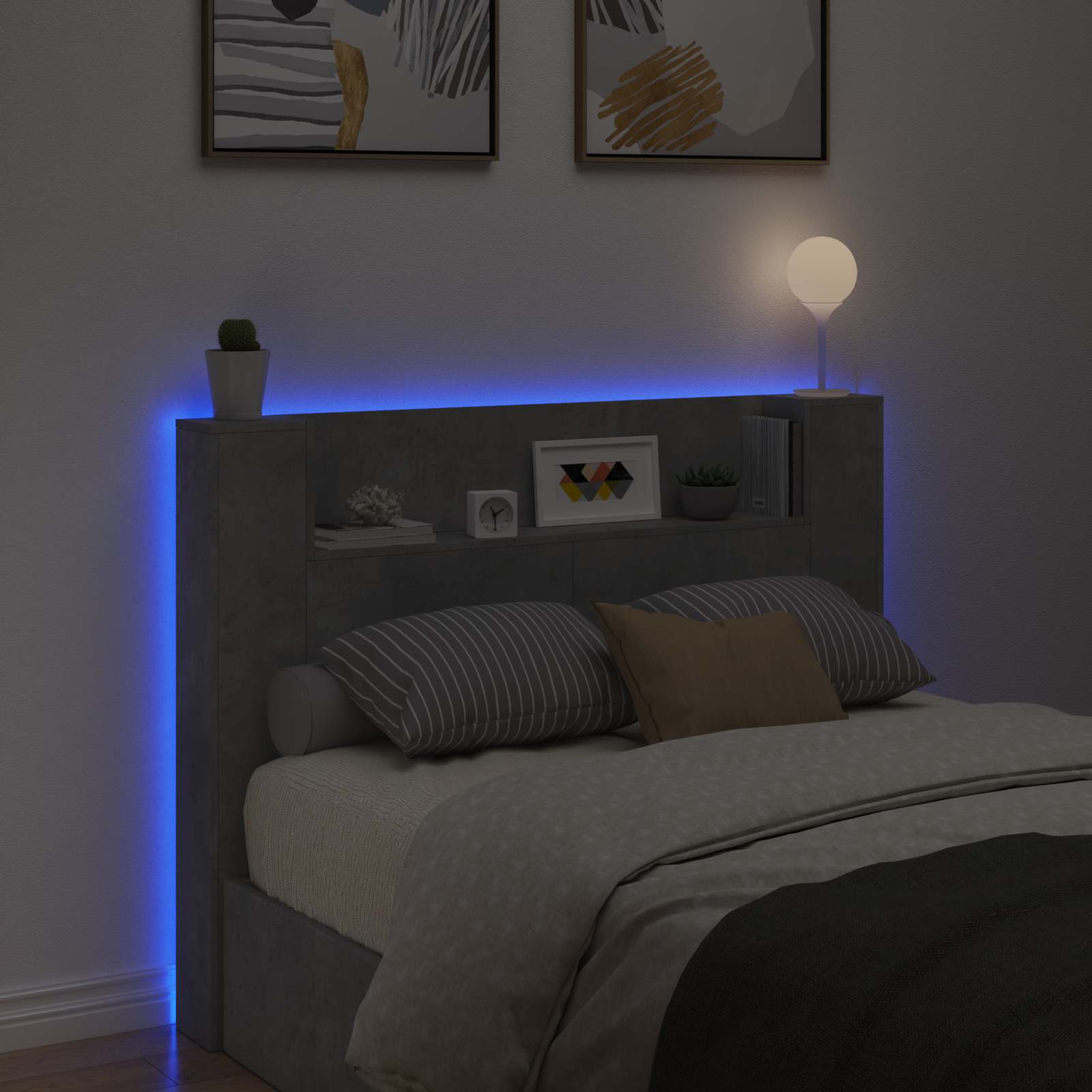 Cabinet de Tête de Lit avec LED Béton 140 x 16,5 x 103,5 cm - XIOS