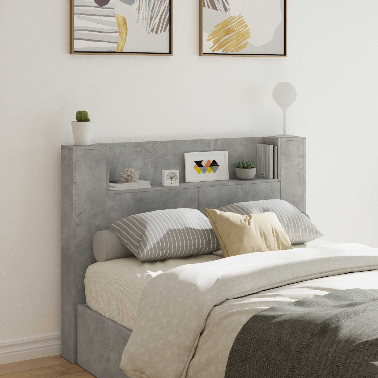 Cabinet de Tête de Lit avec LED Béton 140 x 16,5 x 103,5 cm - XIOS