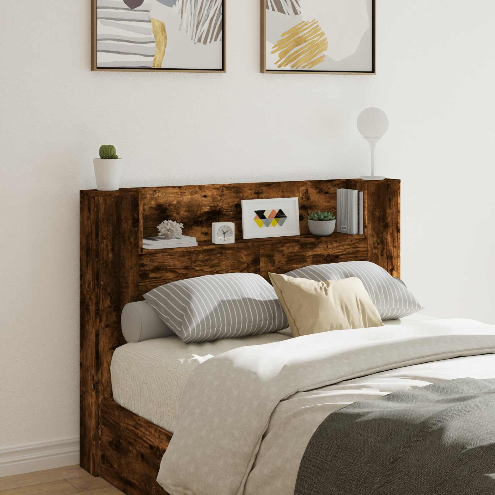 Cabinet de Tête de Lit avec LED Chêne fumé Bois d'ingénierie - XIOS
