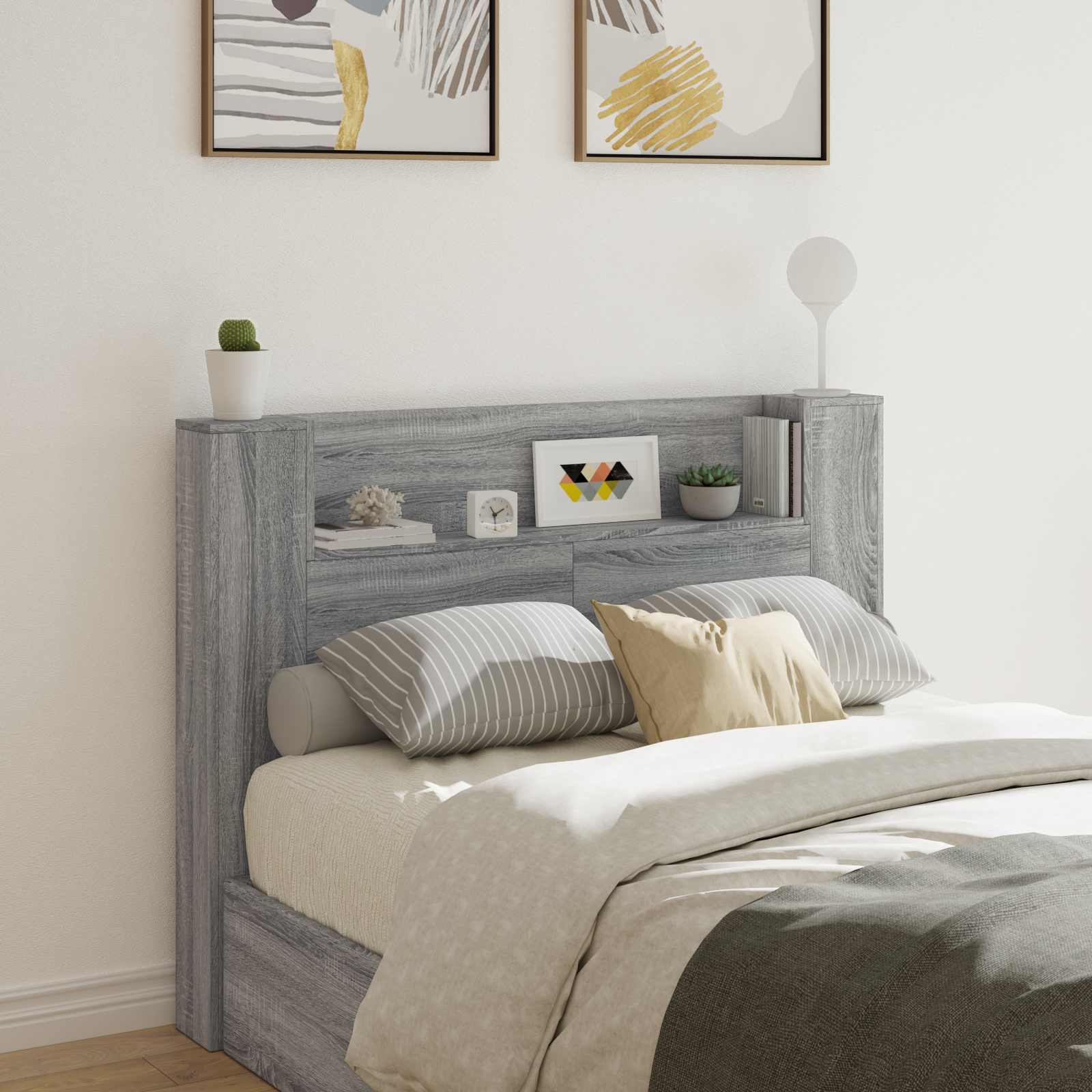 Cabinet de Tête de Lit avec LED Gris Sonoma Bois d'ingénierie - XIOS