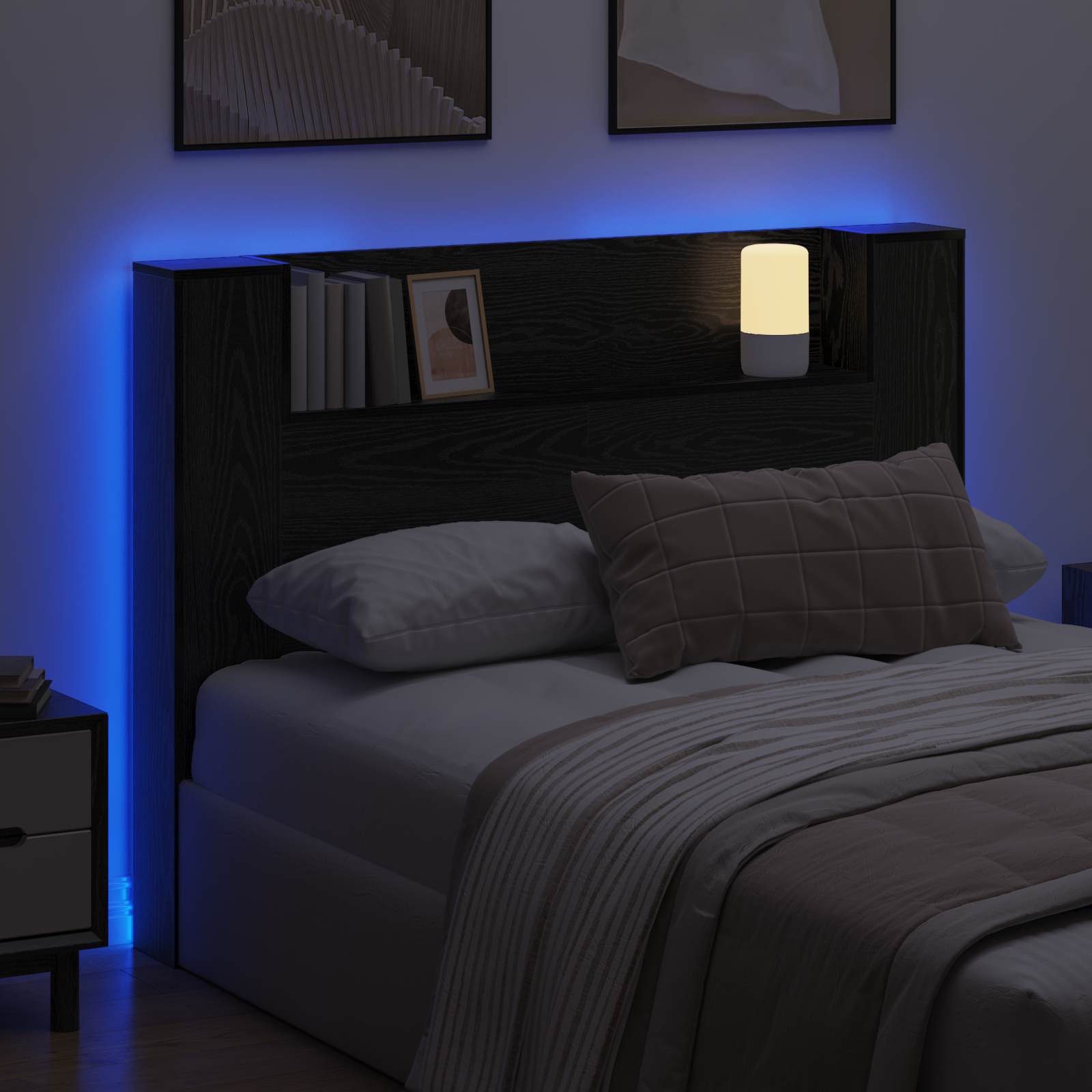 Cabinet de Tête de Lit avec LED Chêne noir Bois d'ingénierie - XIOS