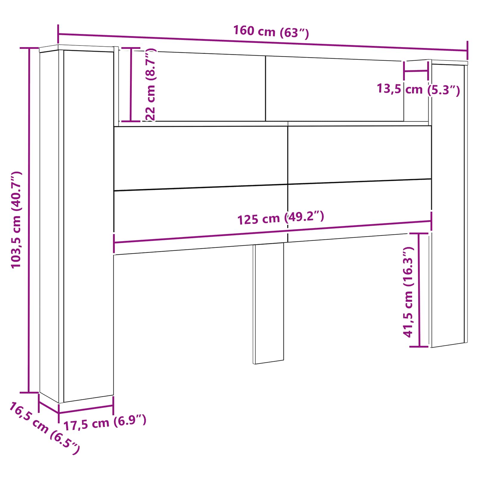 Cabinet de Tête de Lit avec LED Chêne noir Bois d'ingénierie