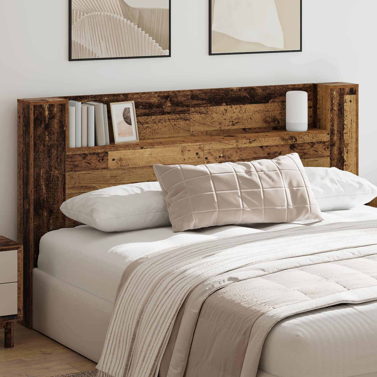 Cabinet de Tête de Lit avec LED Bois ancien Bois d'ingénierie