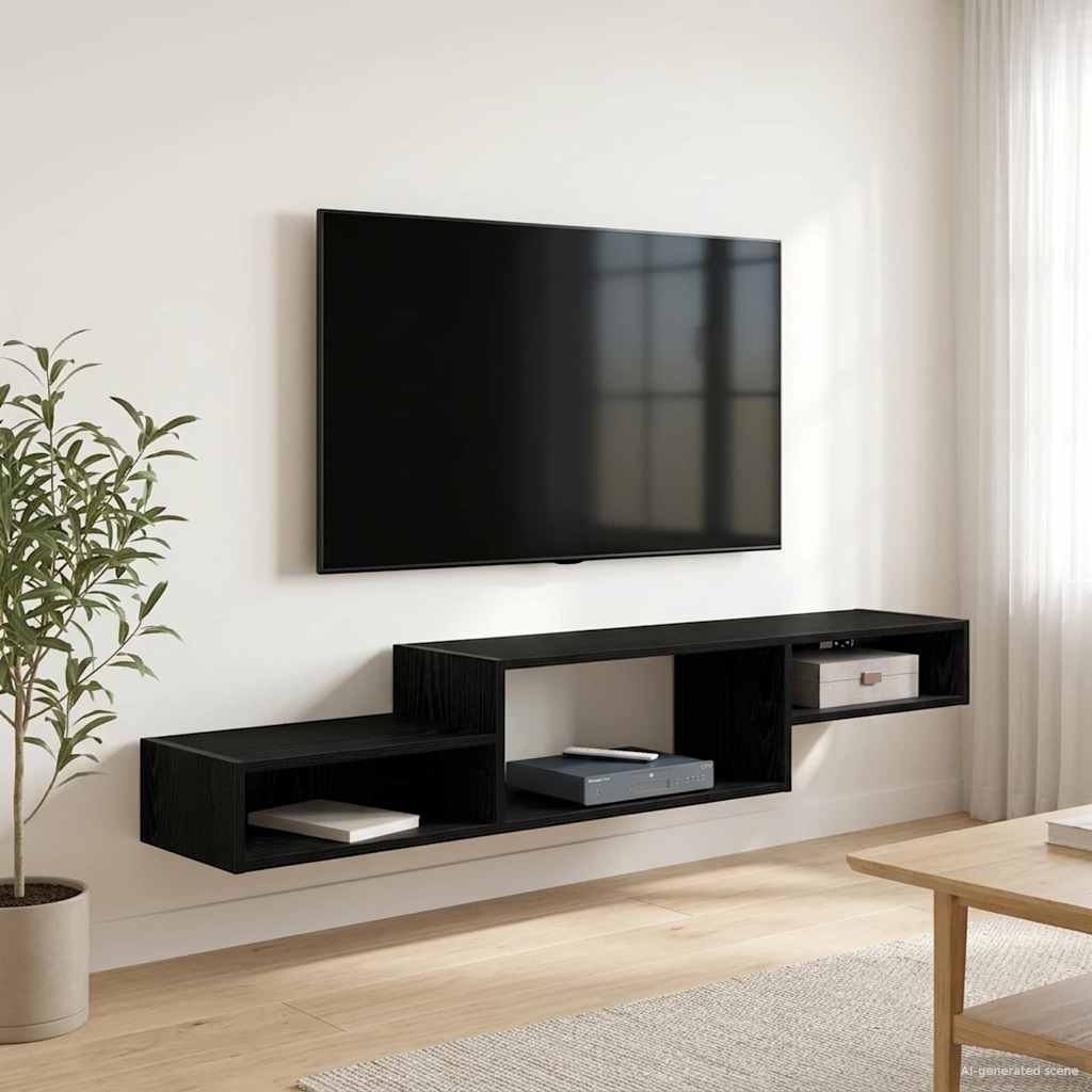 Meuble TV mural Montage mural Chêne noir 150 x 28 x 26 cm