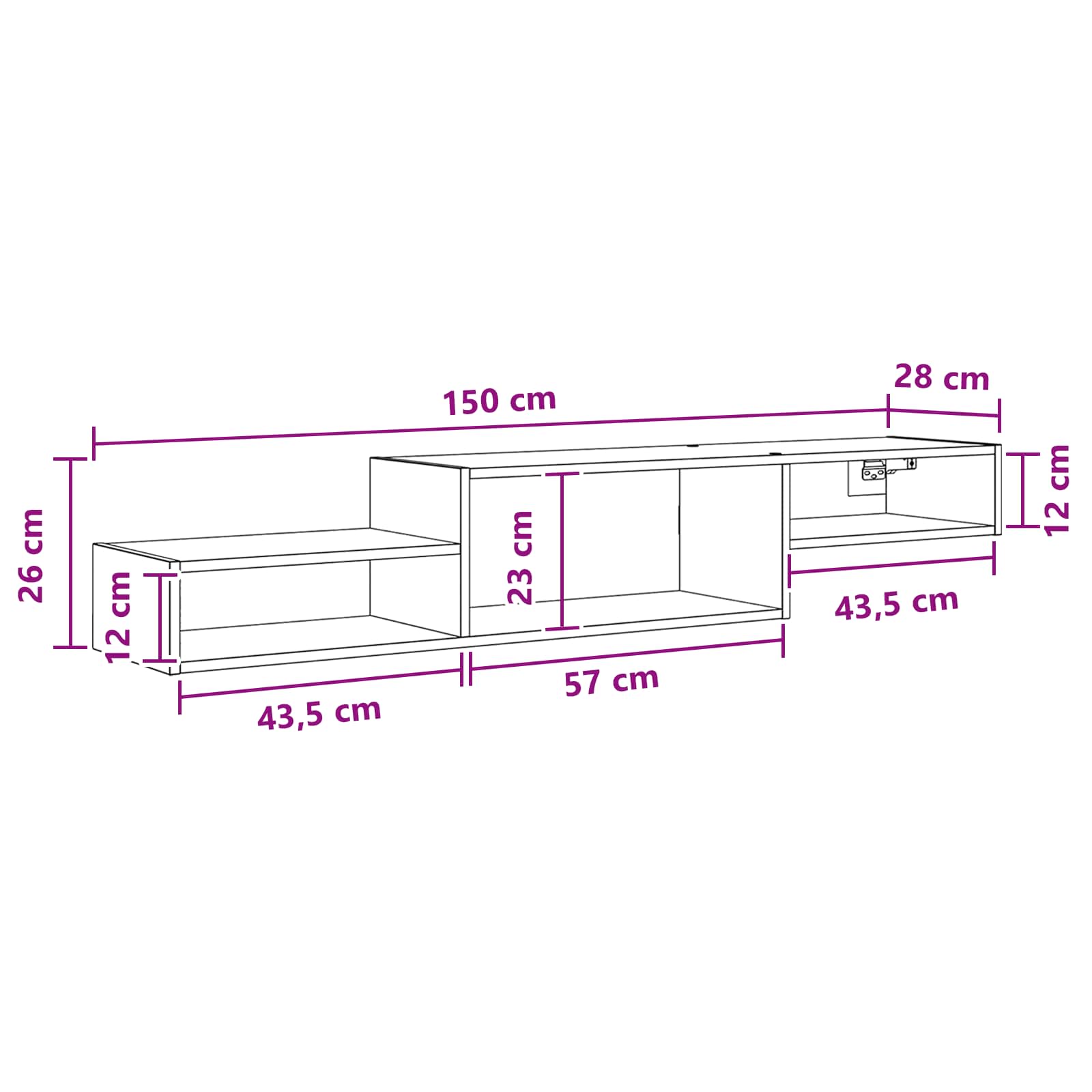 Meuble TV mural Montage mural Bois ancien 150 x 28 x 26 cm - XIOS