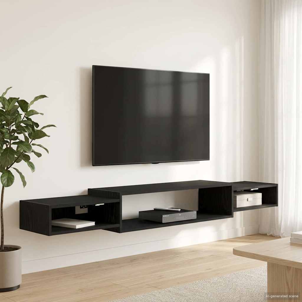 Meuble TV mural Montage mural Chêne noir 180 x 28 x 21 cm - XIOS