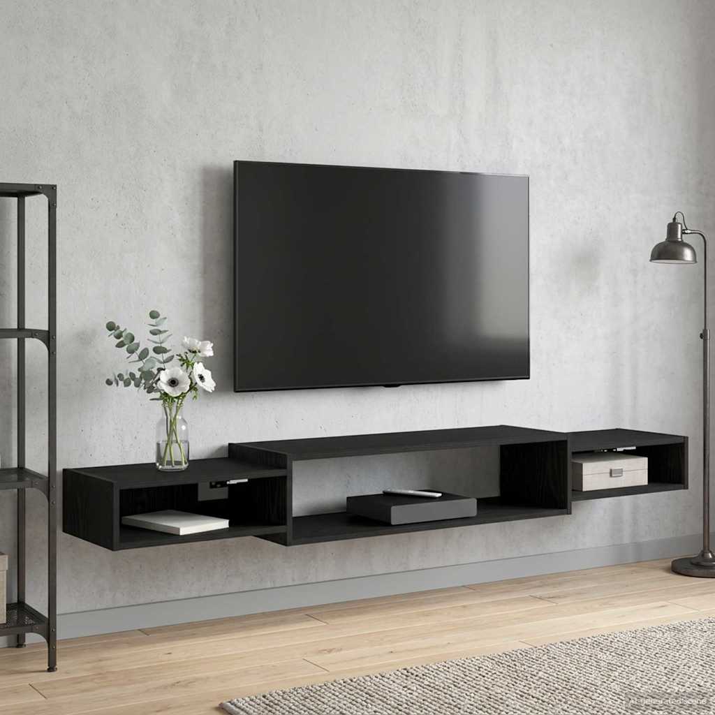 Meuble TV mural Montage mural Chêne noir 180 x 28 x 21 cm - XIOS