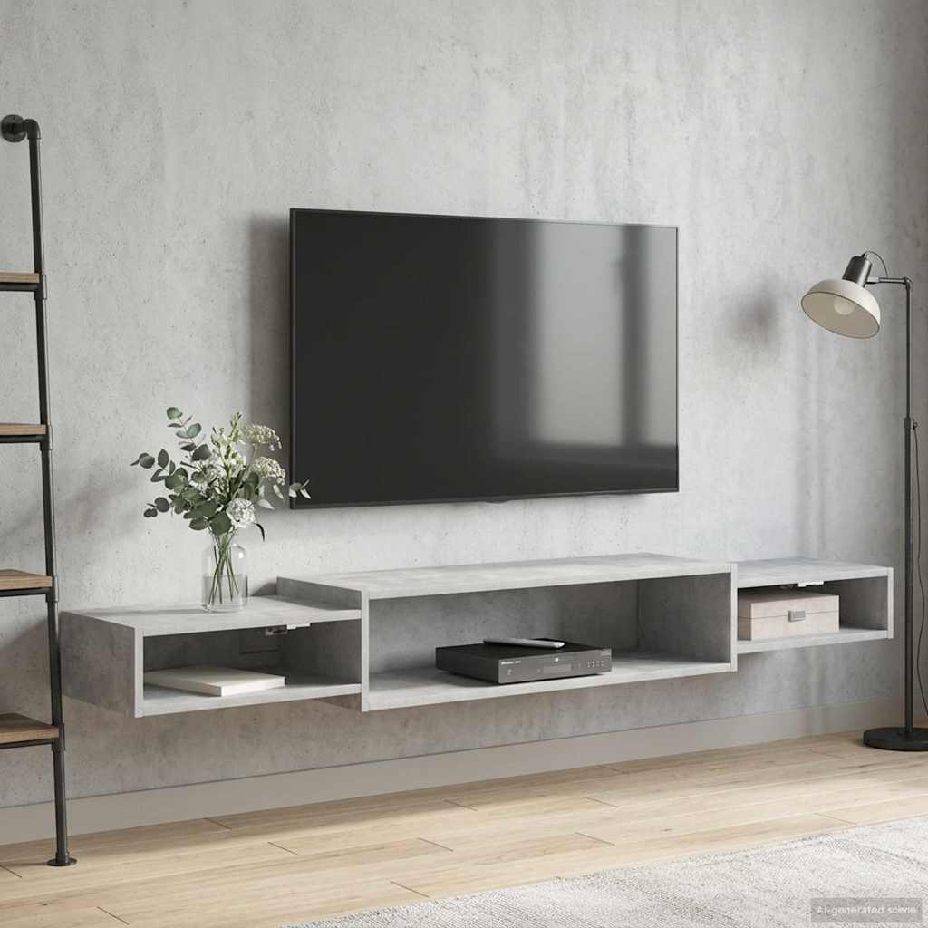 Meuble TV mural Montage mural Gris béton 180 x 28 x 21 cm - XIOS