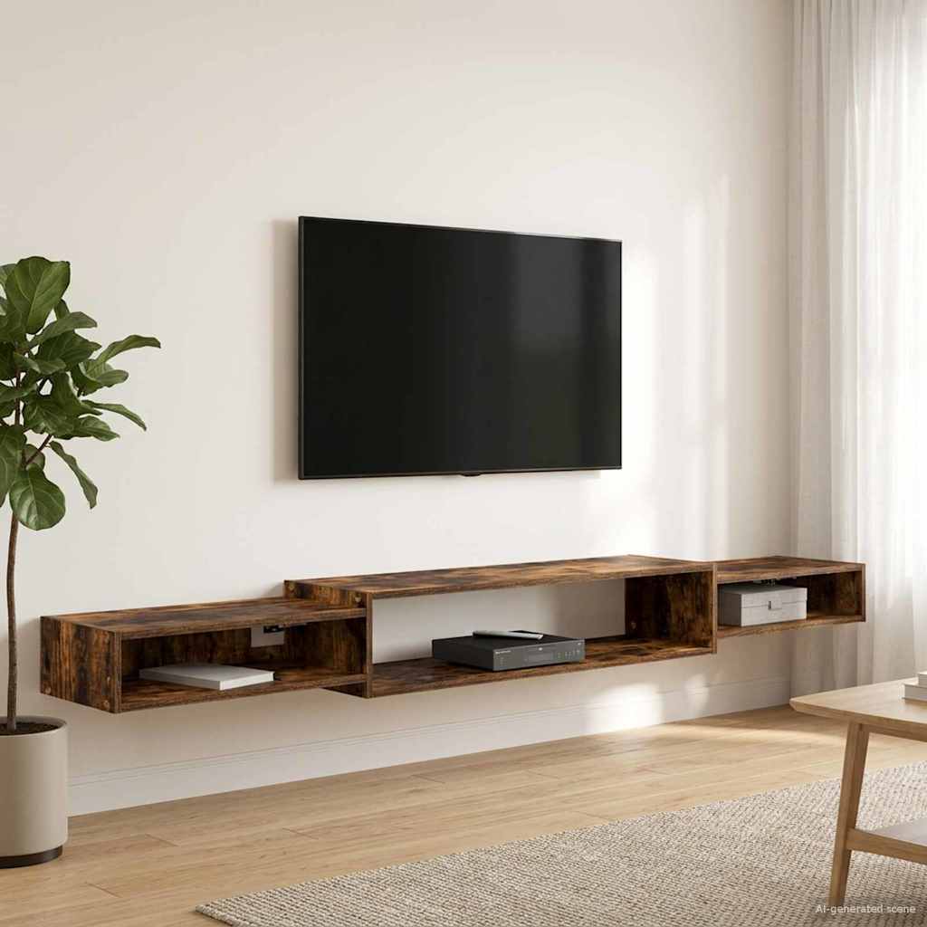 Meuble TV mural Montage mural Chêne fumé 220 x 28 x 21 cm - XIOS