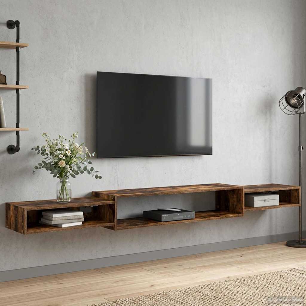 Meuble TV mural Montage mural Chêne fumé 220 x 28 x 21 cm - XIOS
