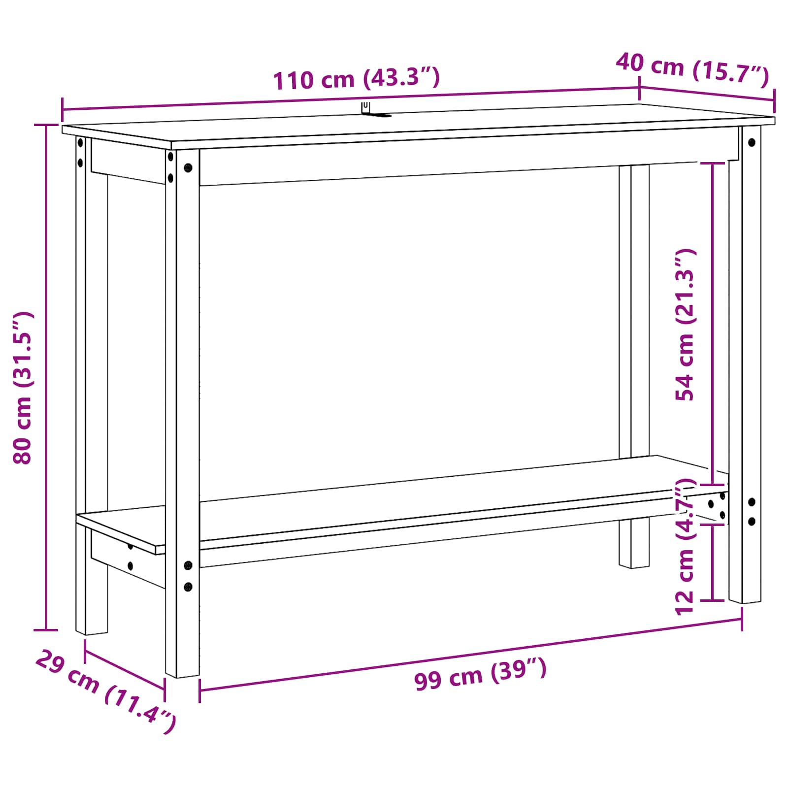 Table console Brun Ciré 110 x 40 x 80 cm Pin massif - XIOS