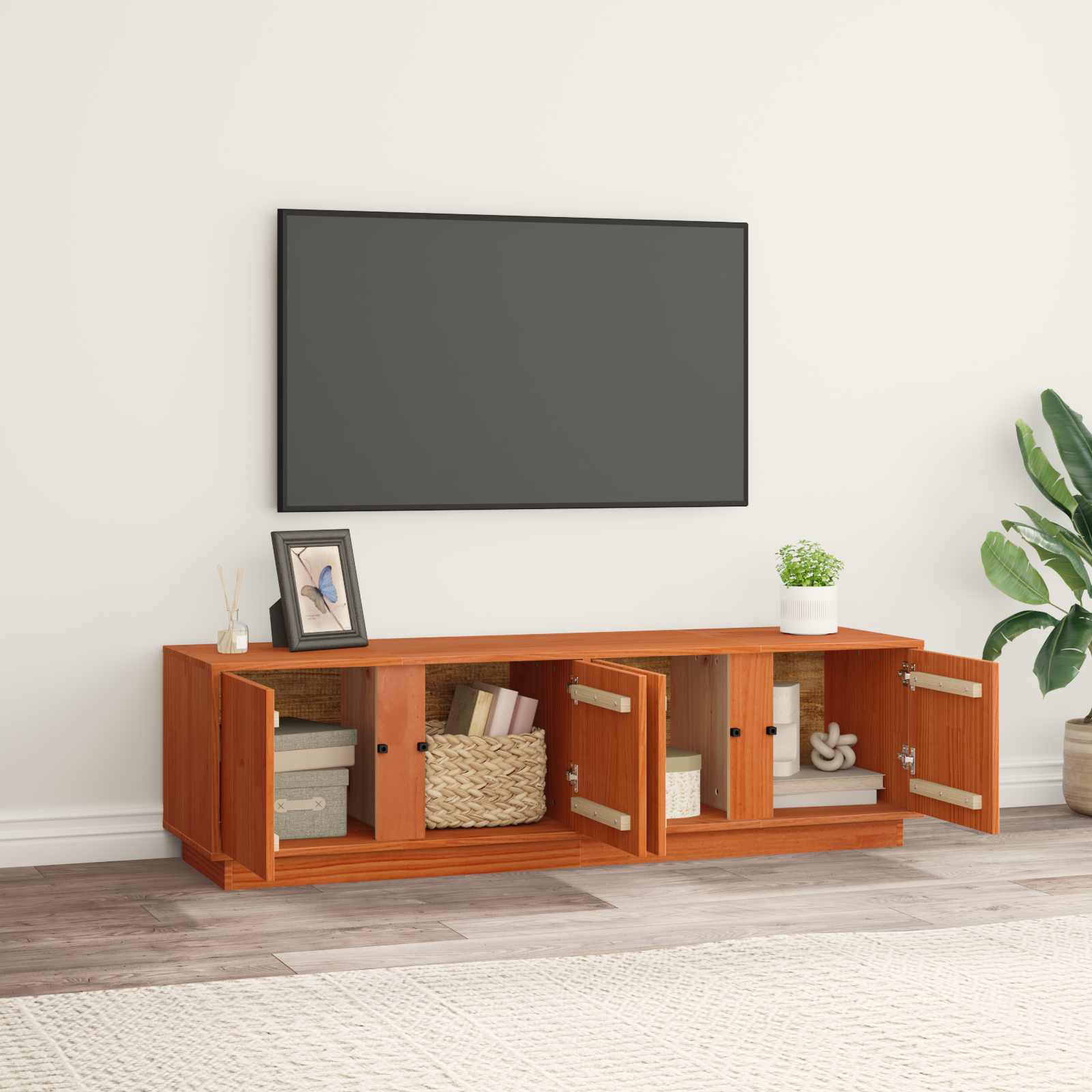 Meuble TV Brun Ciré 140 x 40 x 40 cm Pin massif - XIOS