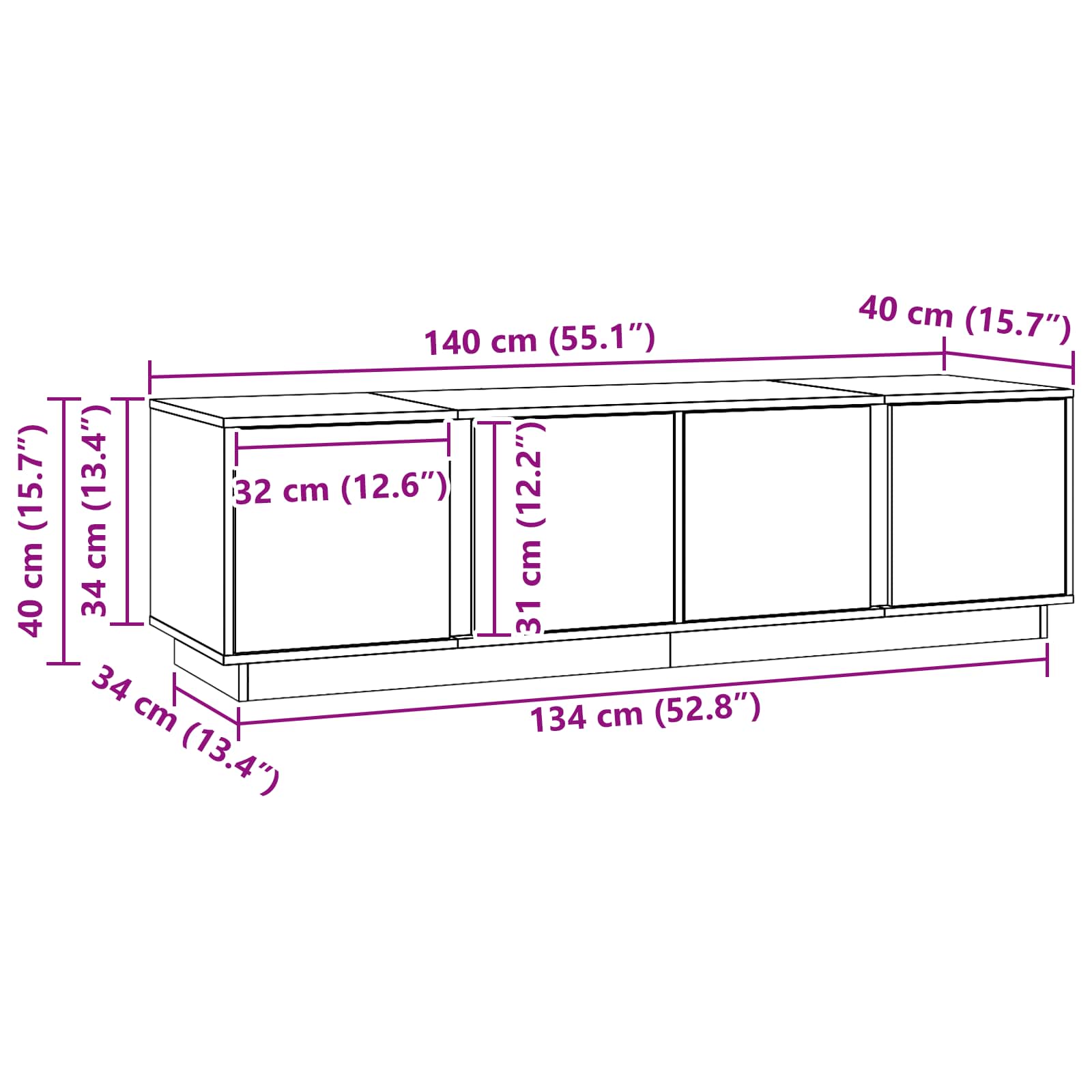 Meuble TV Brun Ciré 140 x 40 x 40 cm Pin massif - XIOS
