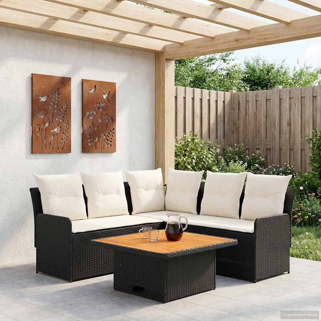 Ensembles de meubles avec oreiller 4 pcs Noir et Crème Rotin PE - XIOS