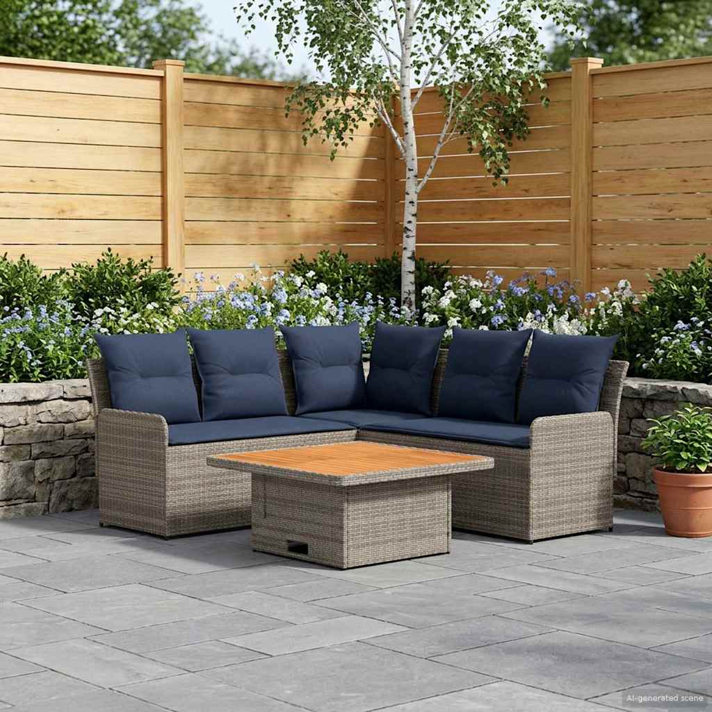Ensembles de meubles 4 pcs Gris et bleu marine Rotin PE - XIOS