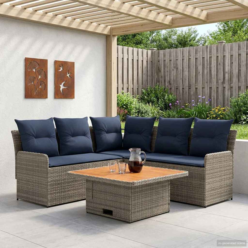 Ensembles de meubles 4 pcs Gris et bleu marine Rotin PE - XIOS