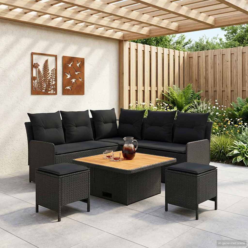 Ensembles de meubles avec oreiller 6 pcs Noir Rotin PE - XIOS